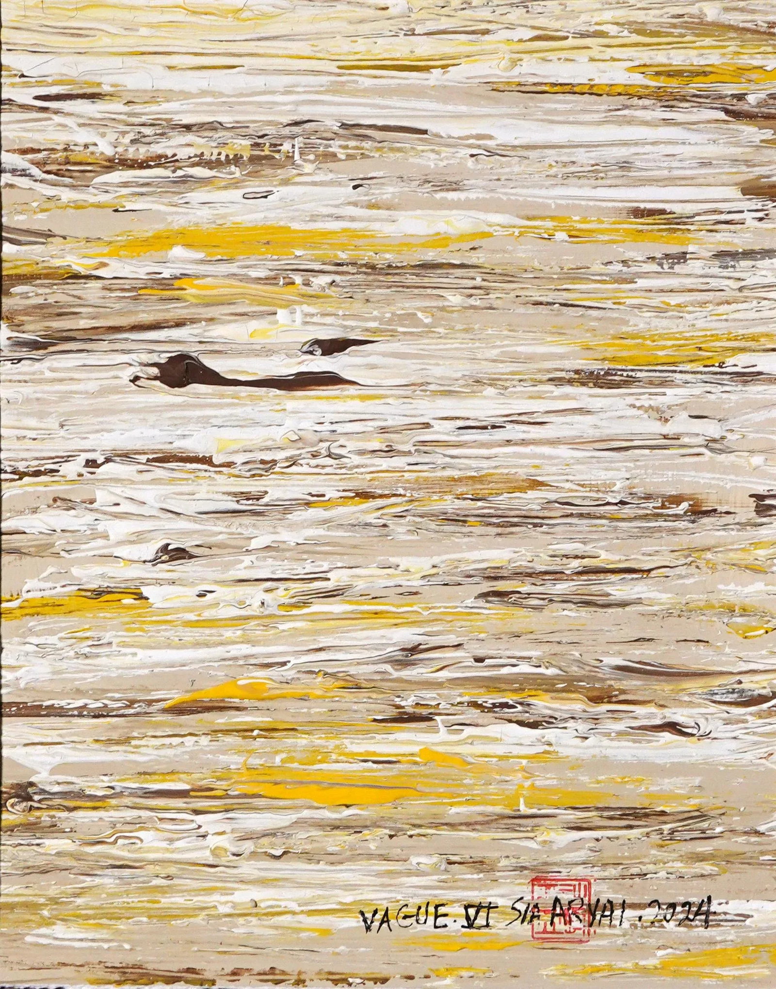 Vague. VI Abstract Framed Yellow Painting - 2