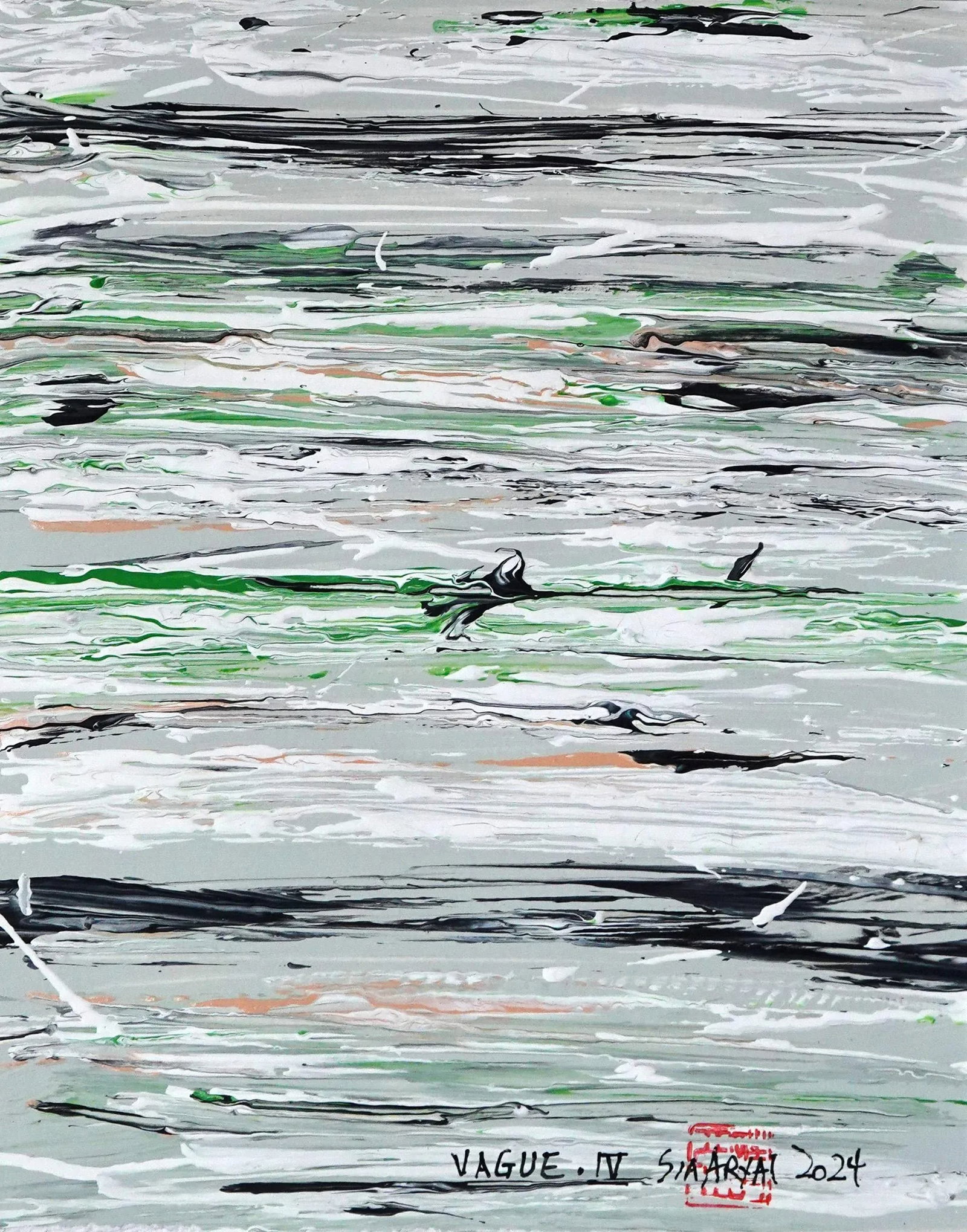 Vague. IV Abstract Framed Green/Gray Painting - 2