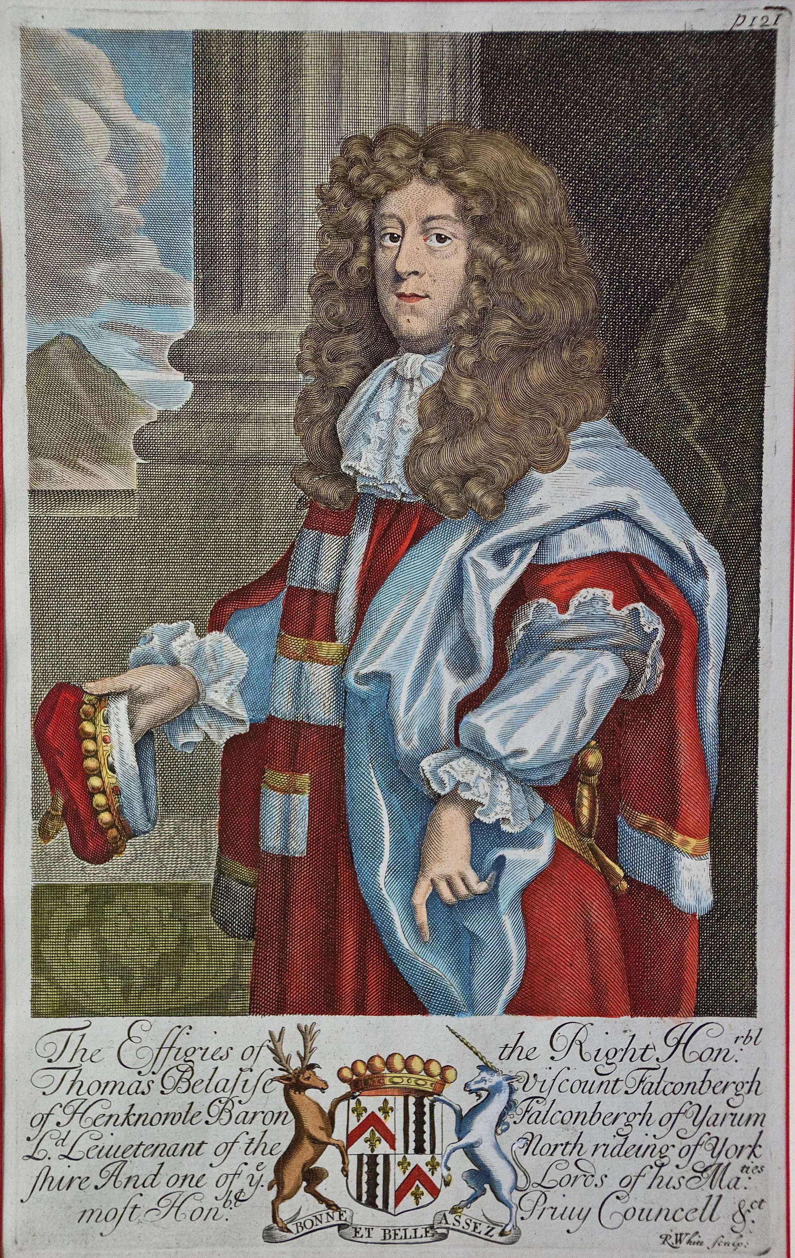 Viscount Thomas Belasise: 17th Century Hand-Colored Portrait by Robert White, 1679 - 2