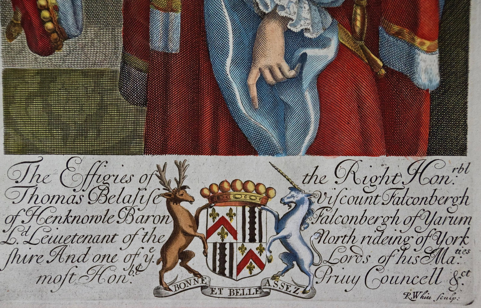 Viscount Thomas Belasise: 17th Century Hand-Colored Portrait by Robert White, 1679 - 4