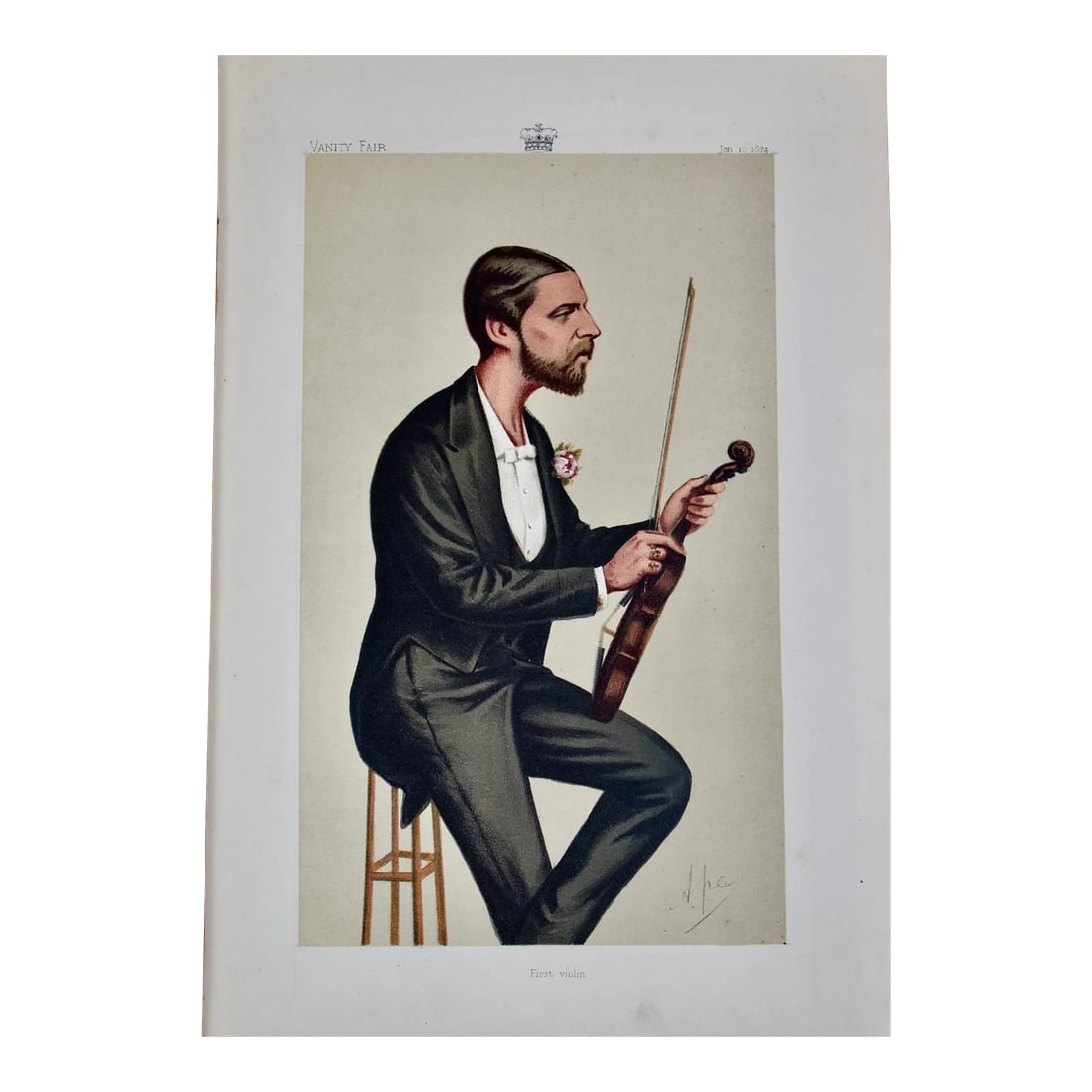 1st Violin Duke of Edinburgh: 19th C. Vanity Fair Caricature by Ape (Carlo Pellegrini), 1874 (1 of 8)