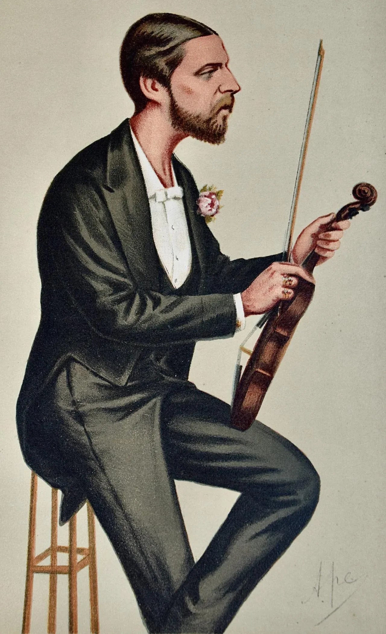 1st Violin Duke of Edinburgh: 19th C. Vanity Fair Caricature by Ape (Carlo Pellegrini), 1874 - 2