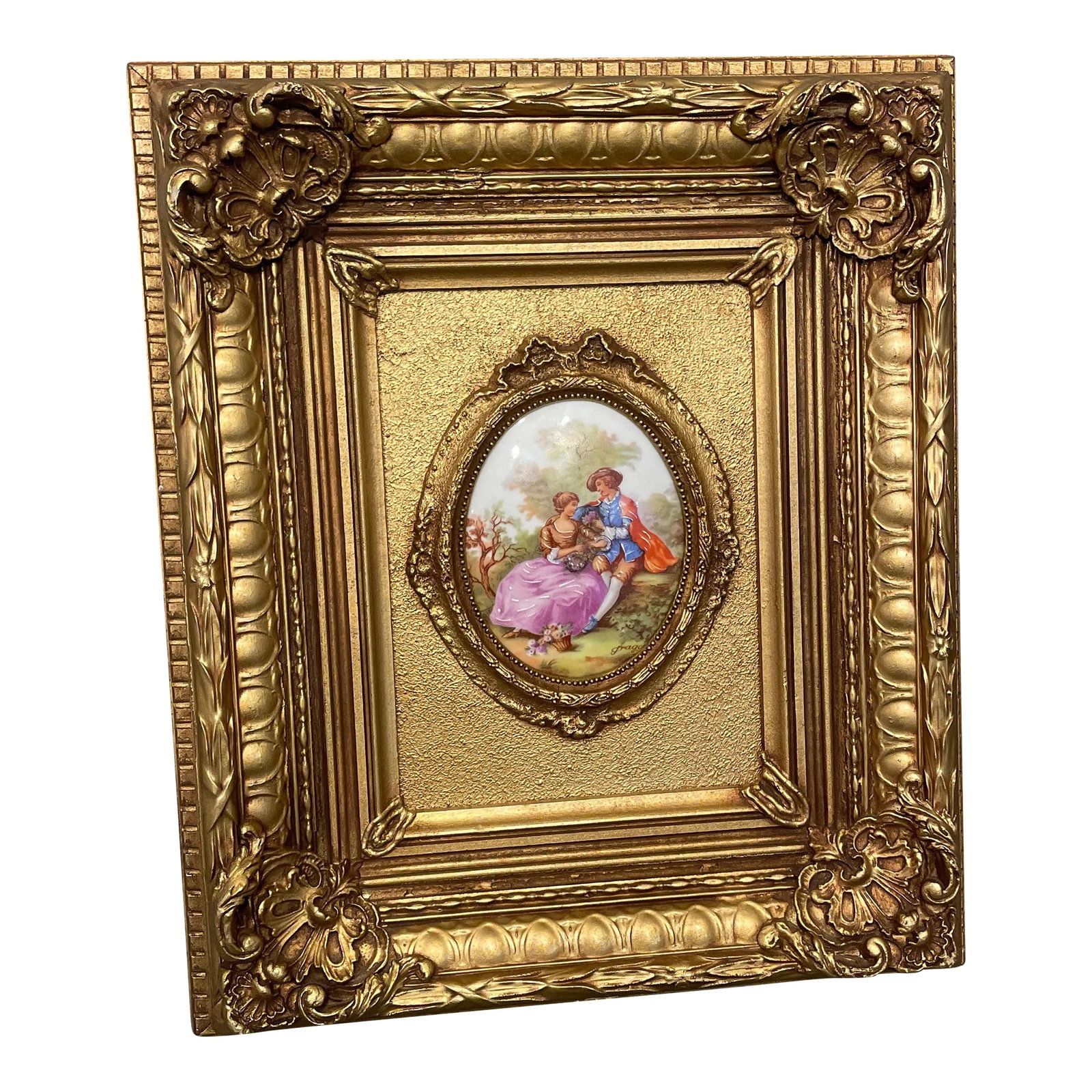 Vintage Hand Painted Framed Limoges Frangonard Medallion - Courting Couple (1 of 11)