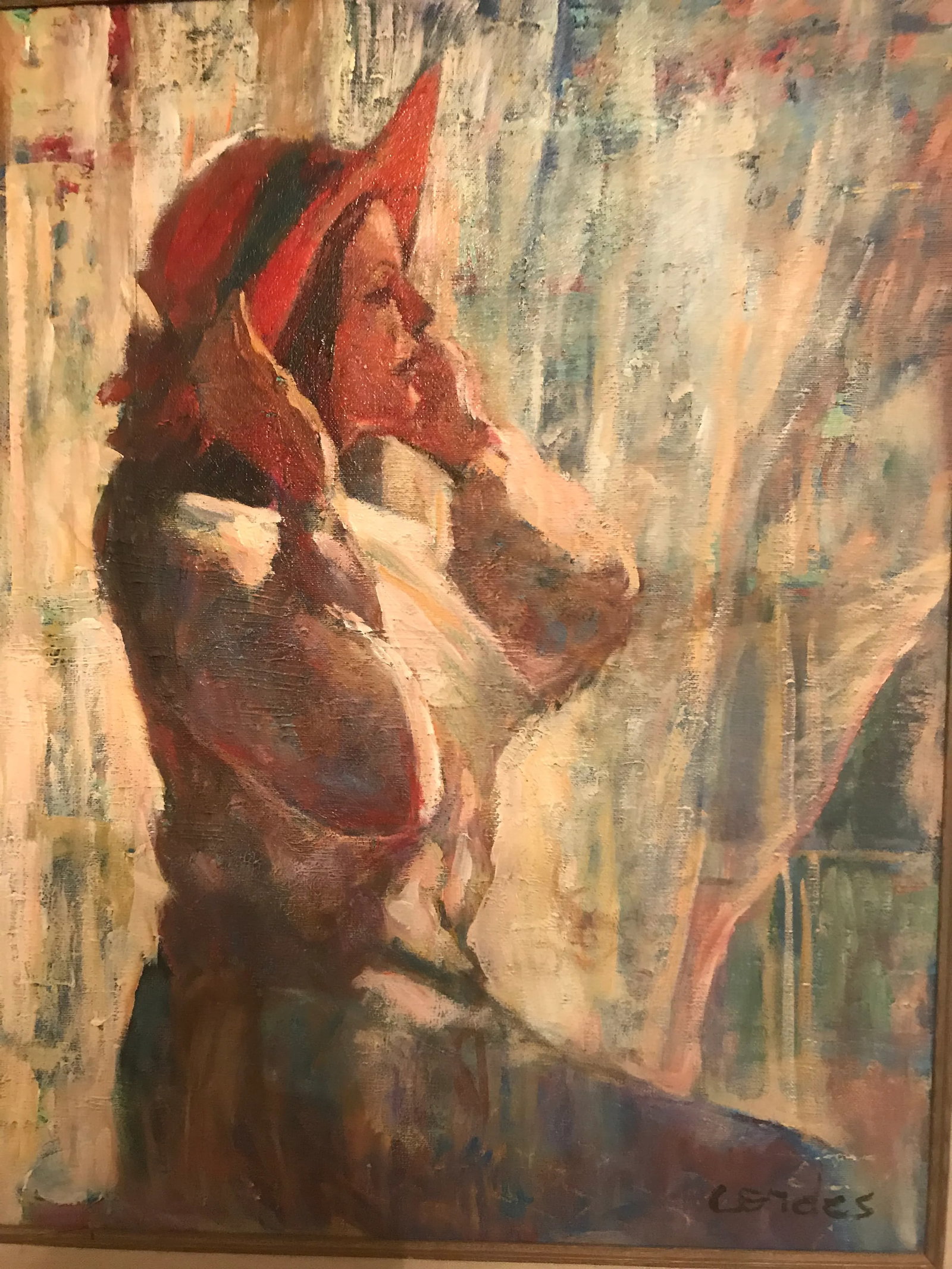 Original Acrylic. Girl With Red Hat. Signed Lower Right-Cordes. - 2
