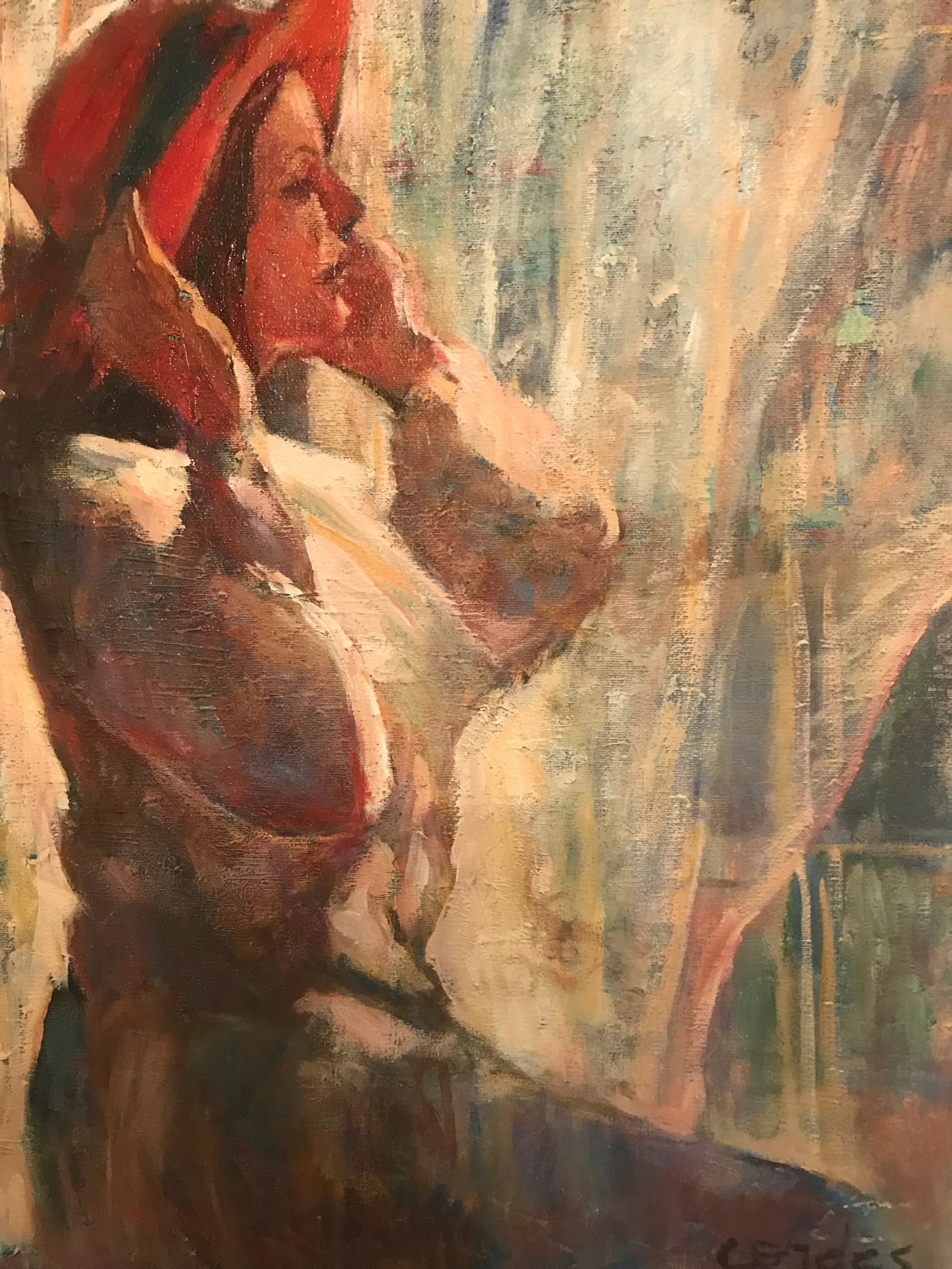 Original Acrylic. Girl With Red Hat. Signed Lower Right-Cordes. - 4