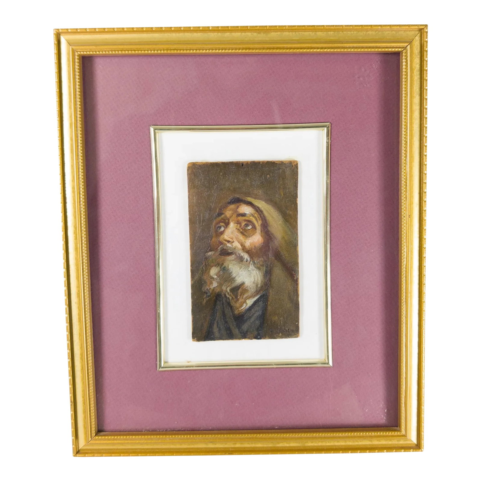 19th Century Oil Painting Study Portrait of an Old Religious Man Signed Illegibly: We are selling this very finely painted small portrait study of a religious man. The man is very well painted and may have been a study for a larger piece, it is executed in oil paint on cardboard pan