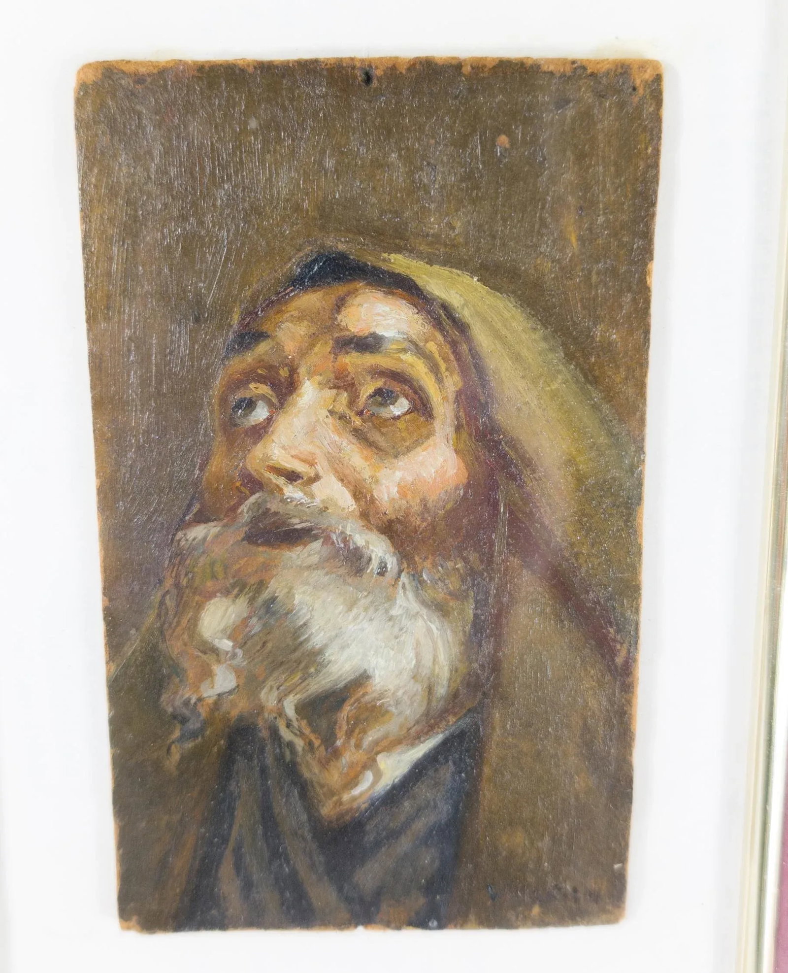 19th Century Oil Painting Study Portrait of an Old Religious Man Signed Illegibly - 2