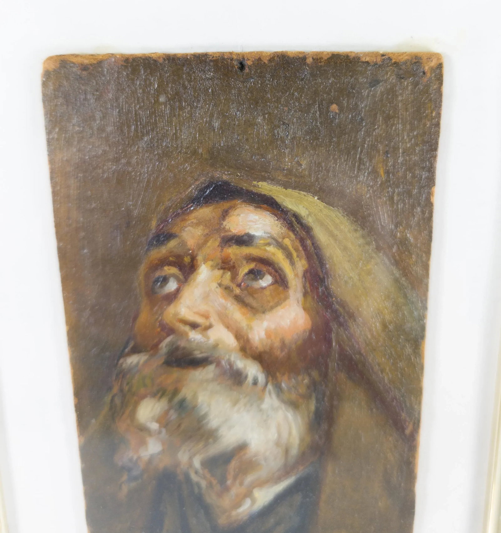 19th Century Oil Painting Study Portrait of an Old Religious Man Signed Illegibly - 3