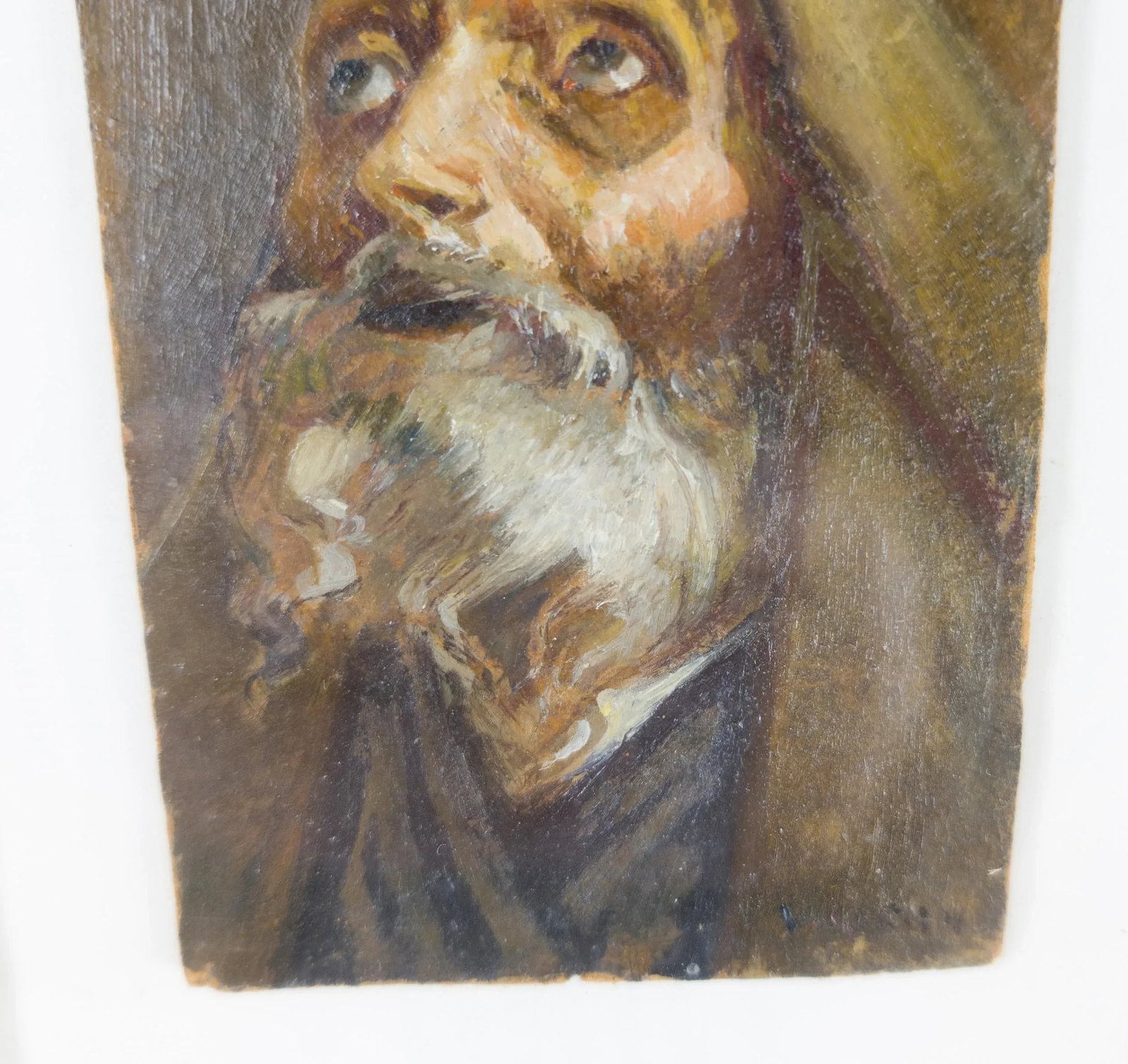 19th Century Oil Painting Study Portrait of an Old Religious Man Signed Illegibly - 4