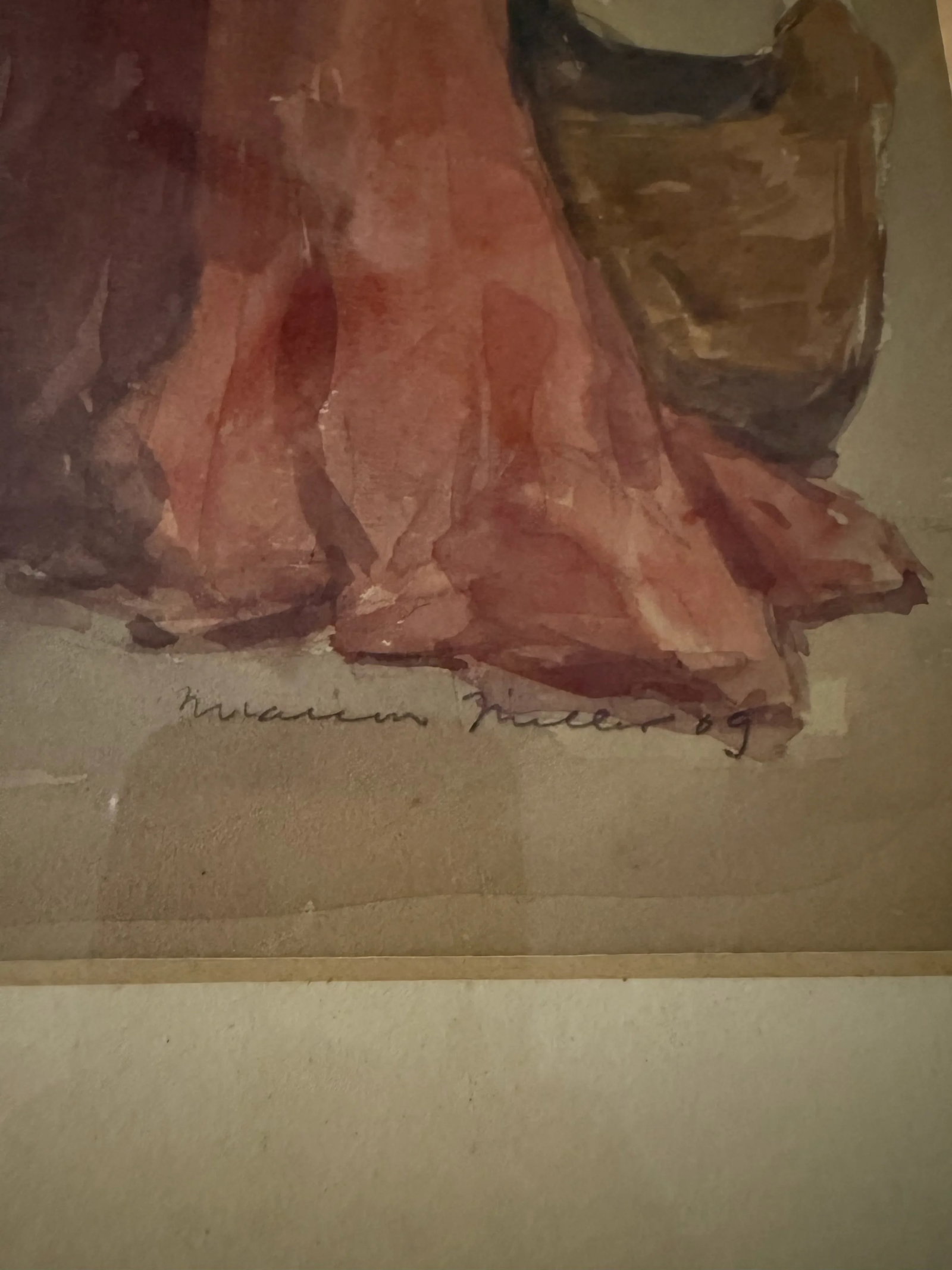 Antique Watercolor Classical Woman Art Nouveau Style Signed Framed Under Glass Original Art 21"t X 1 - 11