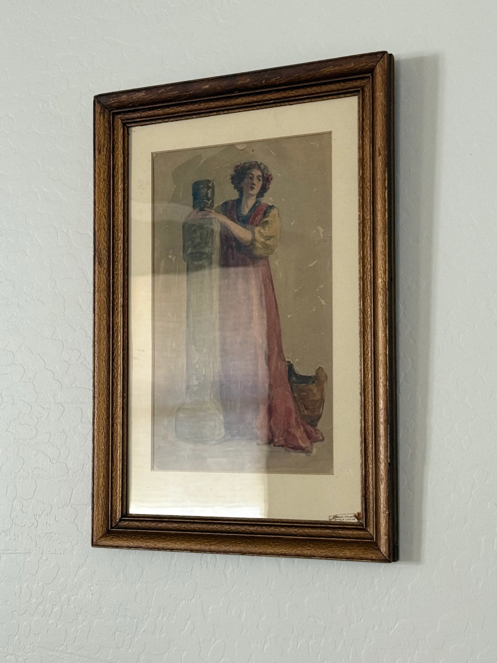 Antique Watercolor Classical Woman Art Nouveau Style Signed Framed Under Glass Original Art 21"t X 1 - 6