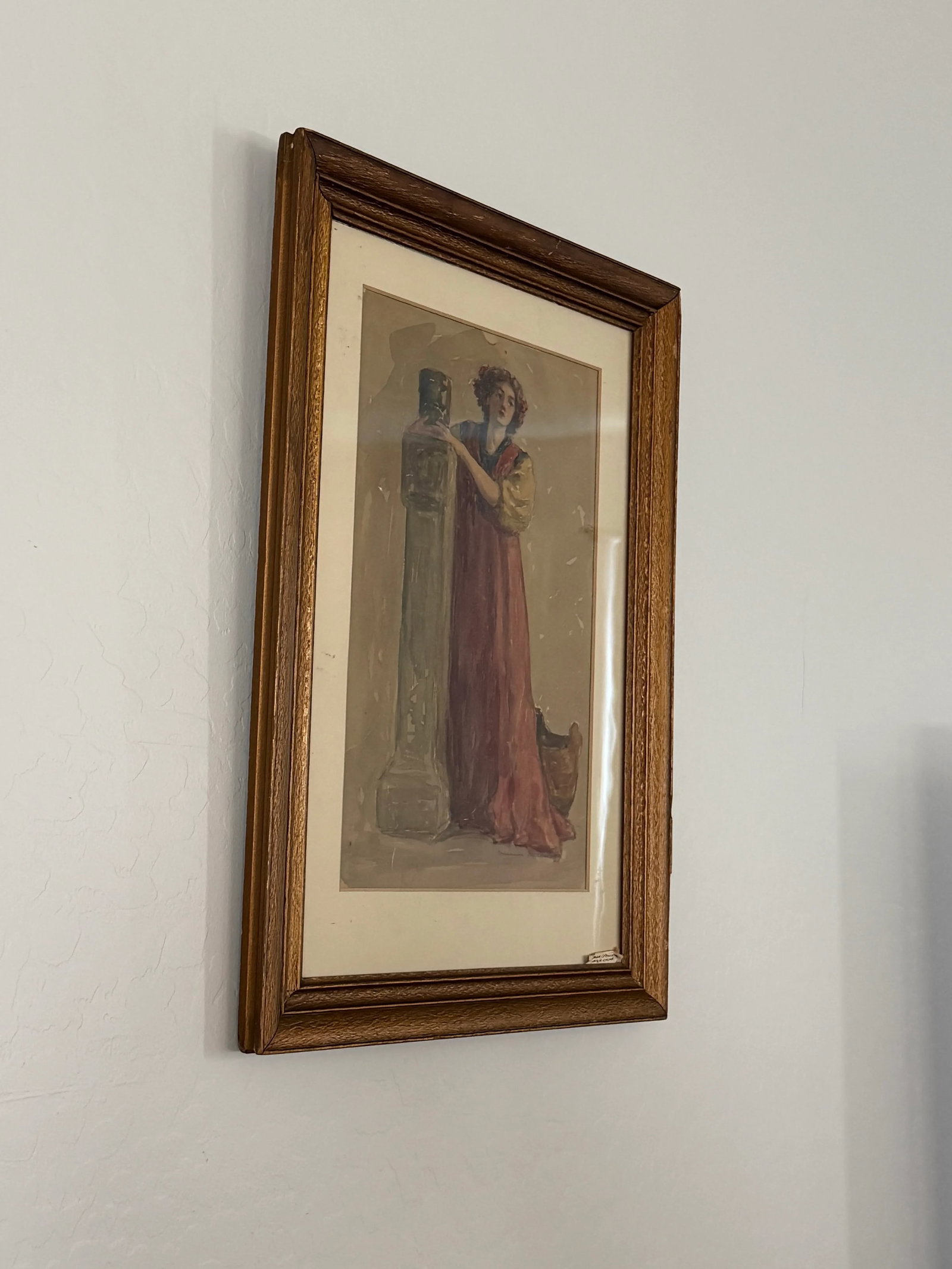 Antique Watercolor Classical Woman Art Nouveau Style Signed Framed Under Glass Original Art 21"t X 1 - 8