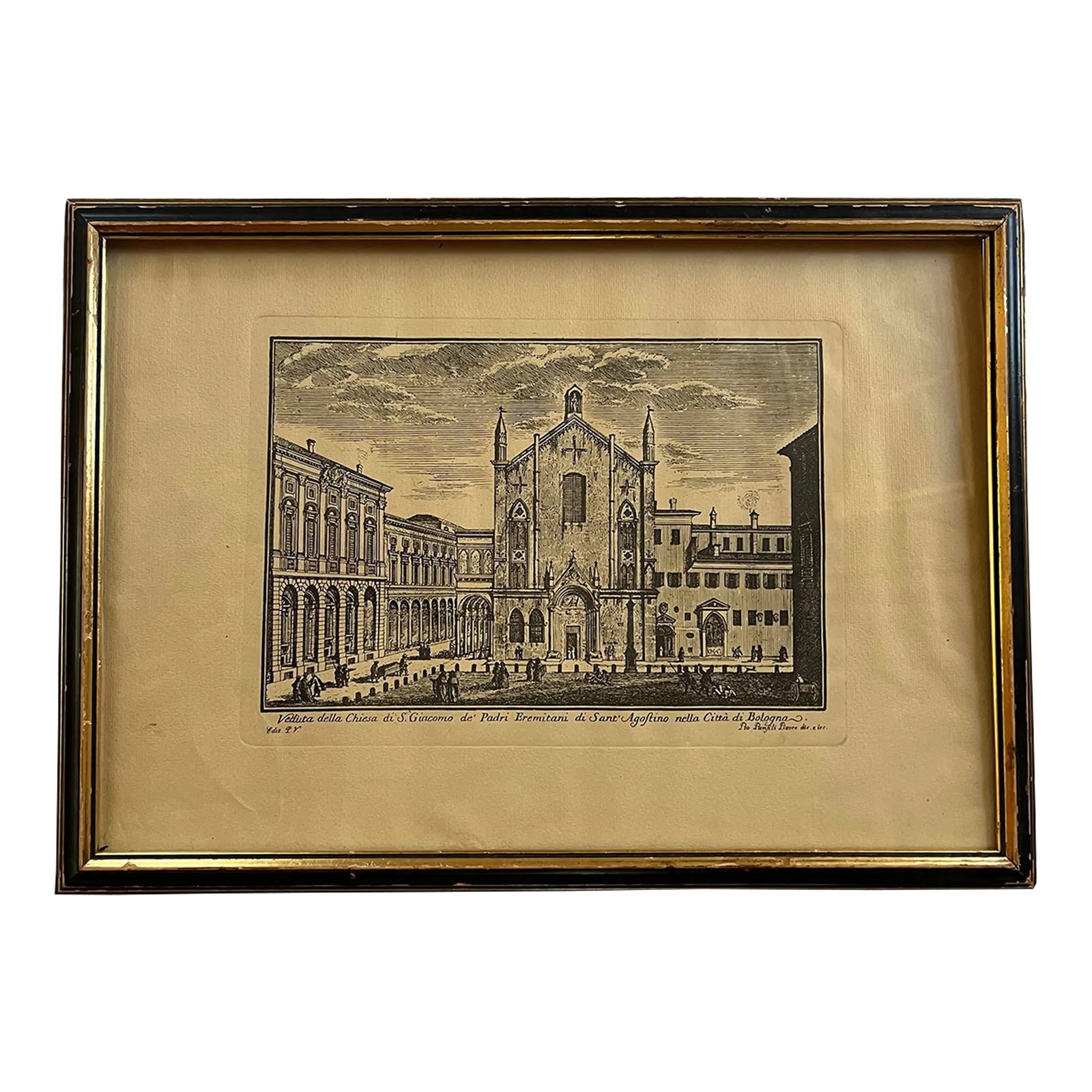 Late 19th Century Antique Engraving Pio Panfili Veduta Della Chiesa Di Giacomo, Bologna, Framed (1 of 12)