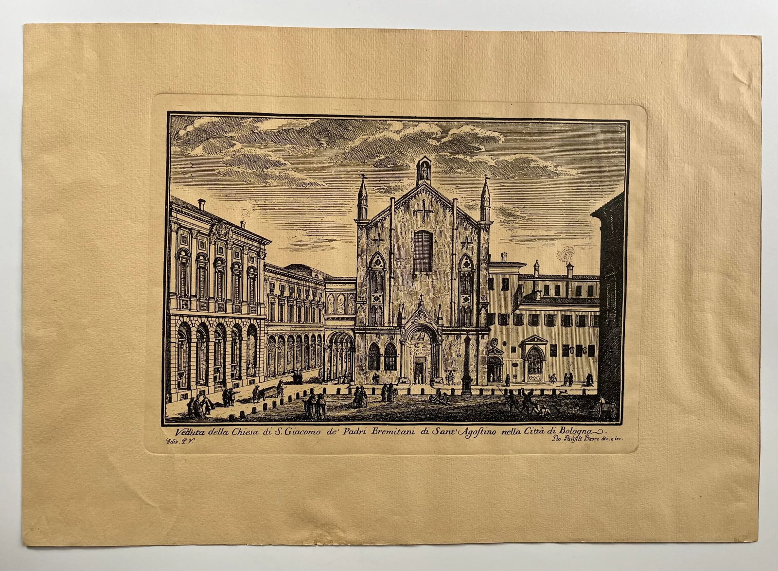 Late 19th Century Antique Engraving Pio Panfili Veduta Della Chiesa Di Giacomo, Bologna, Framed - 2