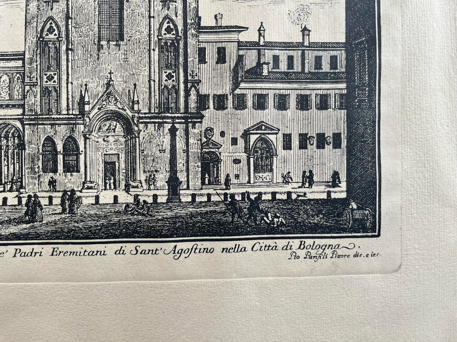 Late 19th Century Antique Engraving Pio Panfili Veduta Della Chiesa Di Giacomo, Bologna, Framed - 7