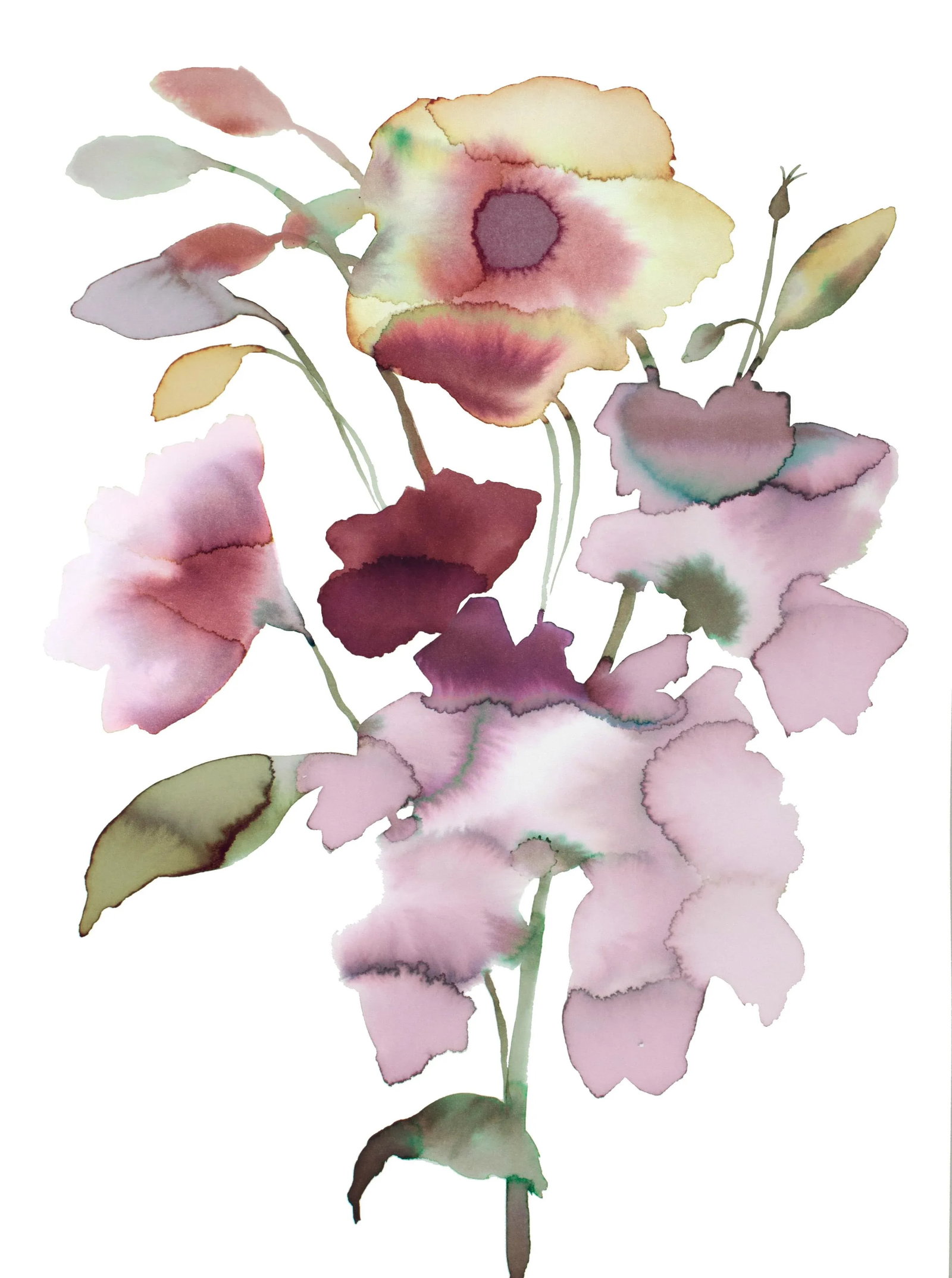 "Floral No. 31" Contemporary Original Botanical Flower Watercolor Painting by Elizabeth Becker: Original ink painting on 140 lb cold press paper Artist: Elizabeth Becker Year: 2023 Image and Paper Size: 11" x 15" Signed on front Condition: Imperfections: No Imperfections Origin: United States