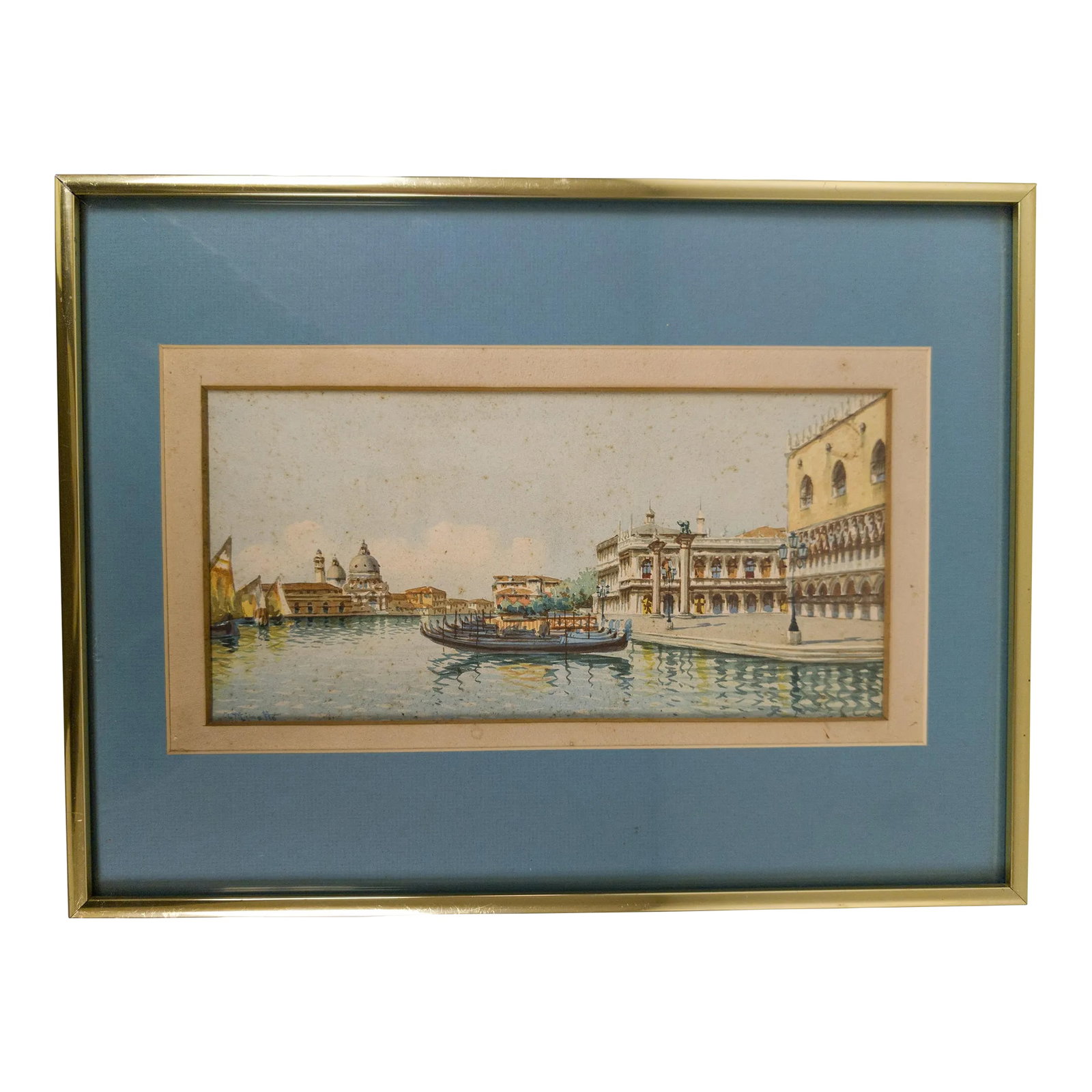 20th Century Italian Grand Tour Watercolor Painting of Venice Italy, Signed: We are selling this vintage grand tour Italian watercolor painting of Venice with St. Marks Basilica in the background. The painting is signed in the lower left Antinotto we believe. Condition: Some