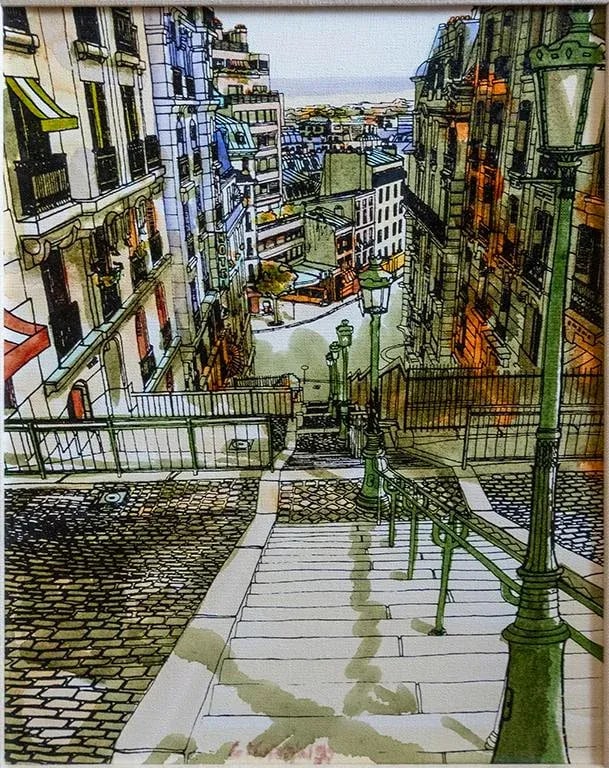 Paris Steps, a Signed, Framed Original in and Acrylic Paint on Canvas - 2