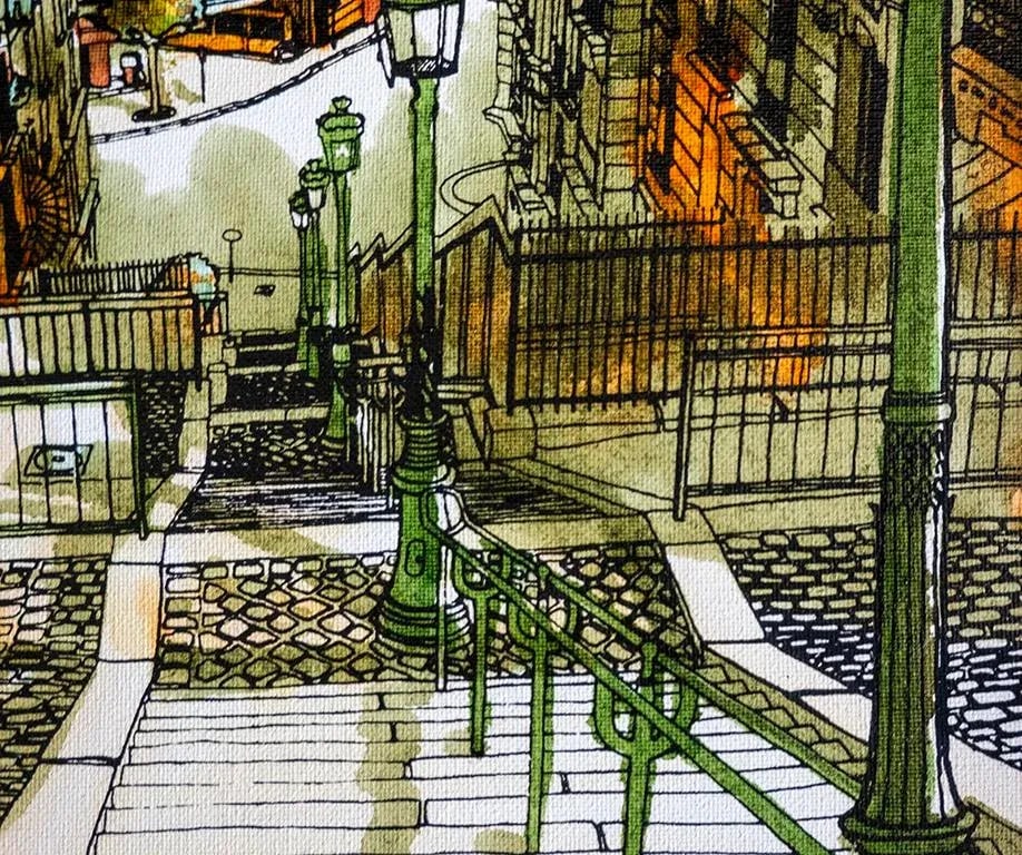 Paris Steps, a Signed, Framed Original in and Acrylic Paint on Canvas - 4