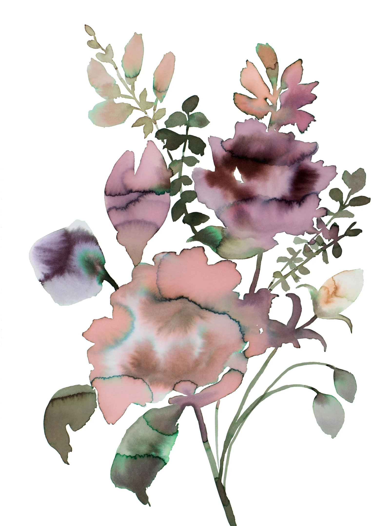"Floral No. 32" Contemporary Original Botanical Flower Watercolor Painting by Elizabeth Becker: Original ink painting on 140 lb cold press paper Artist: Elizabeth Becker Year: 2023 Image and Paper Size: 11" x 15" Signed on front Condition: Imperfections: No Imperfections Origin: United States