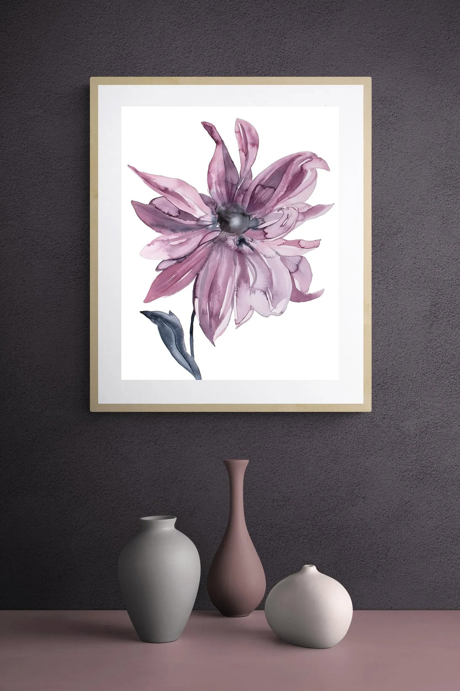 "Dahlia" Contemporary Original Botanical Flower Watercolor Painting by Elizabeth Becker - 2