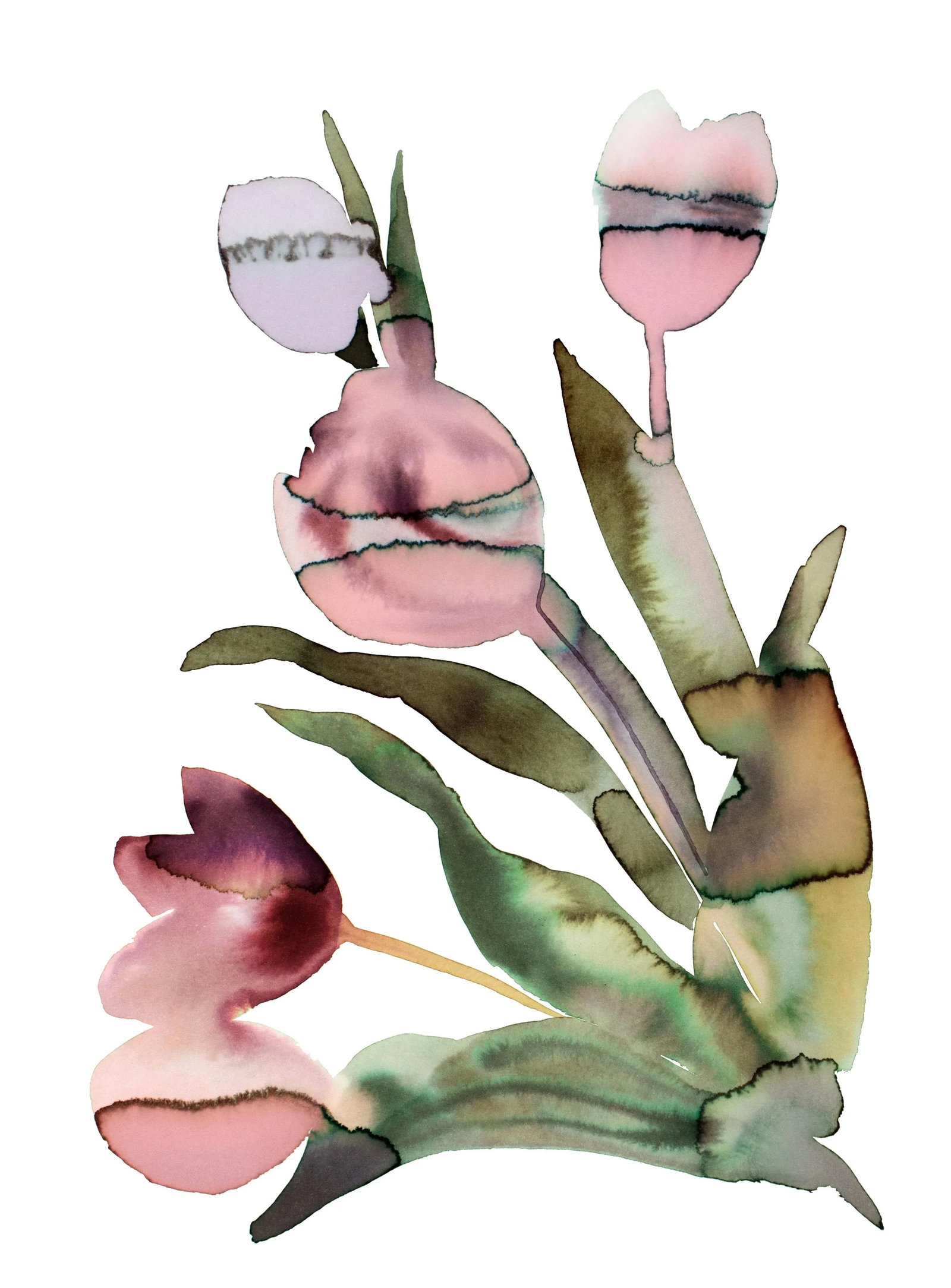 "Tulips" Contemporary Original Botanical Flowers Watercolor Painting by Elizabeth Becker: Original watercolor painting on 140 lb cold press paper Artist: Elizabeth Becker Year: 2023 Image and Paper Size: 11" x 15" Signed on front Condition: Imperfections: No Imperfections Origin: United