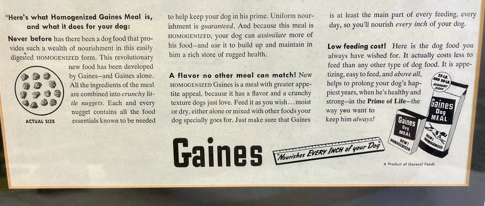 Vintage Framed Gaines Dog Food Advertisement From the Saturday Evening News - Circa 1953 - 3