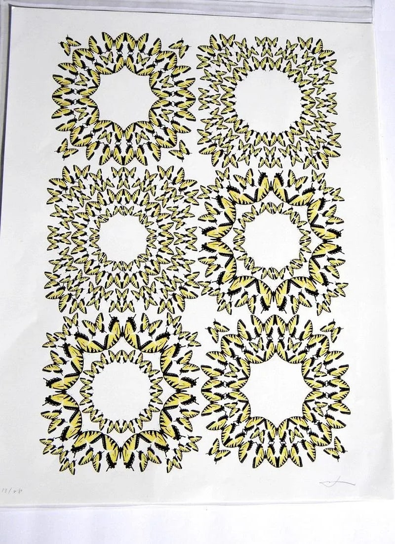 Jean Orlebeke Original Geometric Yellow Butterflies Print - 10
