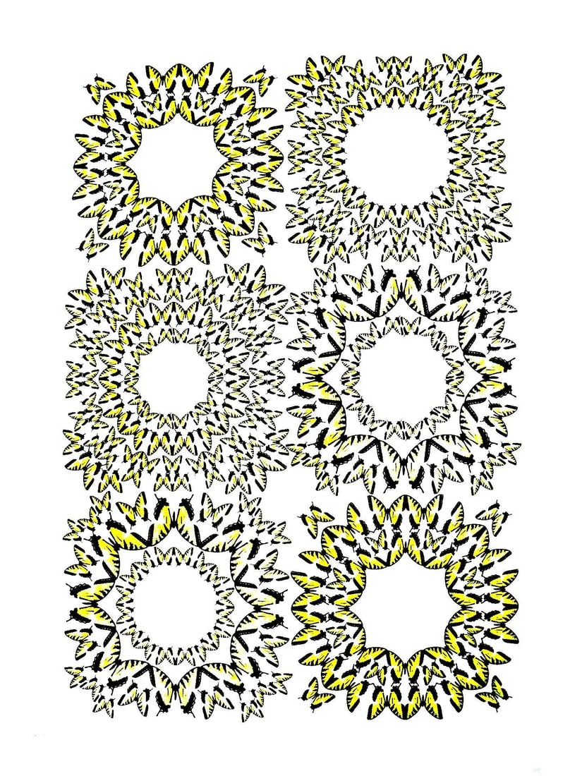Jean Orlebeke Original Geometric Yellow Butterflies Print - 2