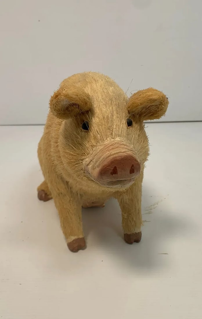 Vintage Paper Mache Coconut Hair Pig - 2