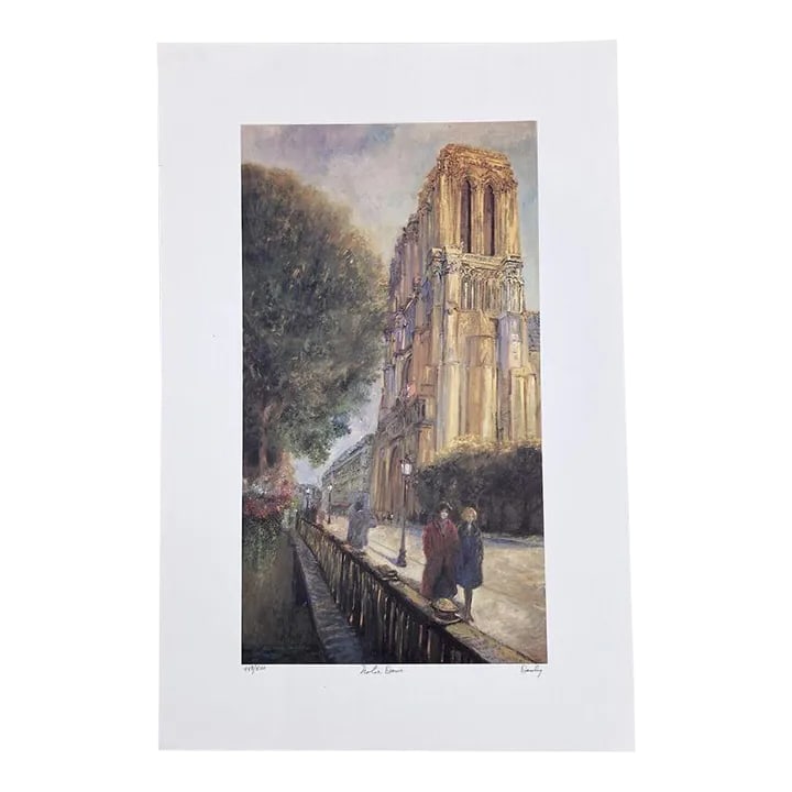 1980s Joseph Dawley "Norte Dame" Signed & Numbered Lithograph Print: Joseph Dawley "Norte Dame" Signed & Numbered Lithograph Print 448/500 25"X17" Good condition. Unframed. Height 25 3/4" Length 17 1/8" Condition: Alterations: Original Condition Unaltered Imperfections