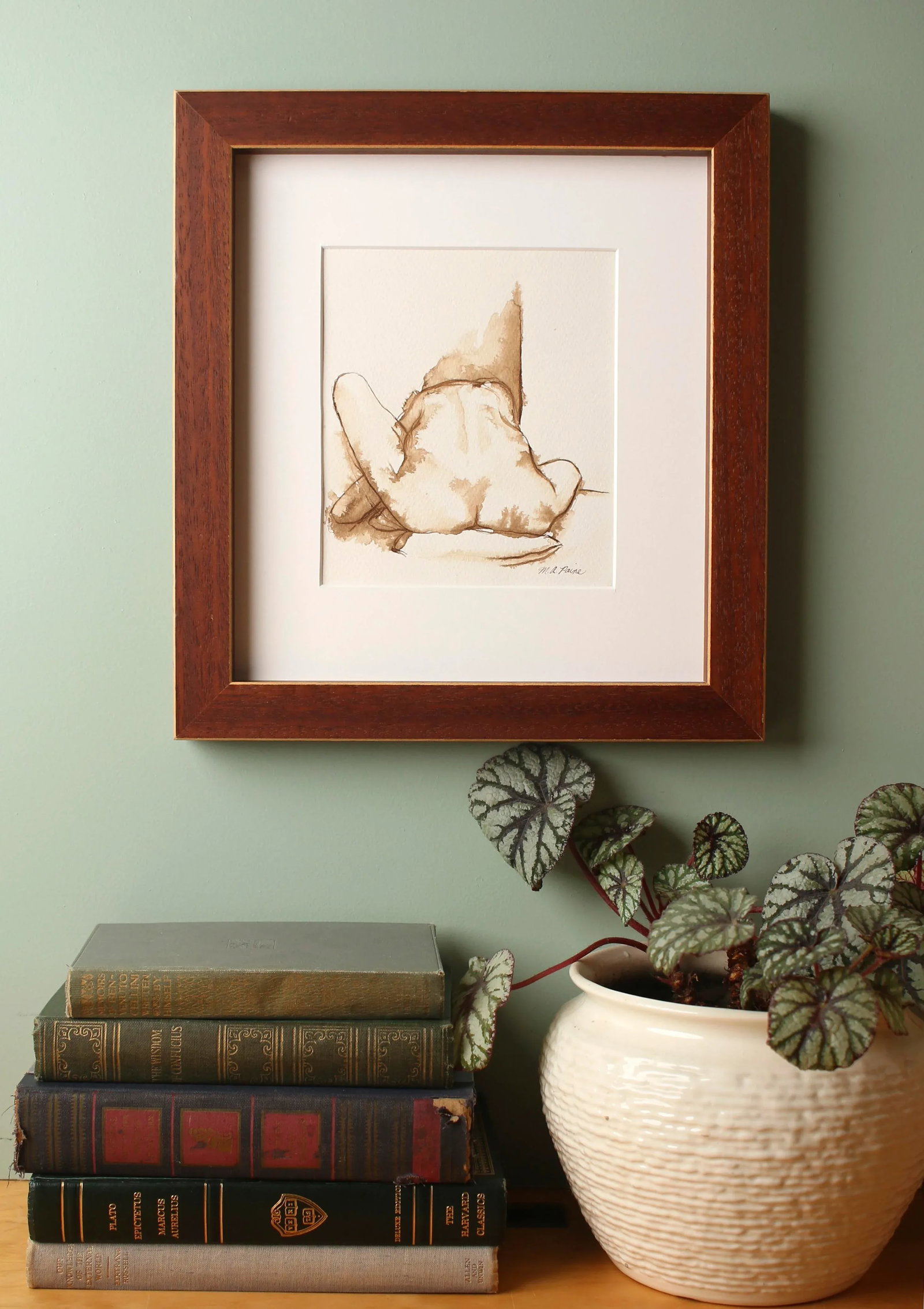 Original Nude Female Framed Figure Drawing in Brown Ink - 2