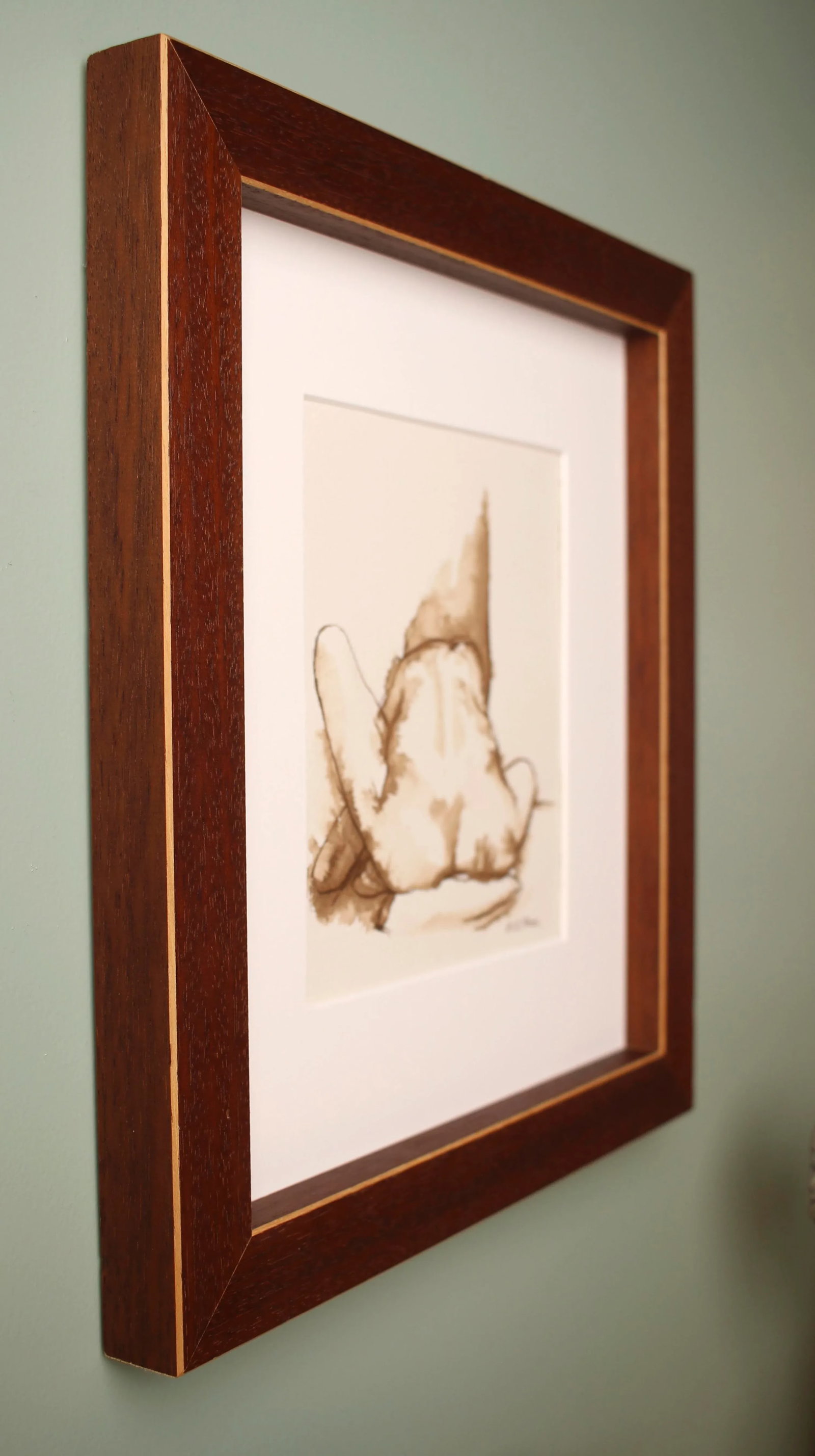 Original Nude Female Framed Figure Drawing in Brown Ink - 5