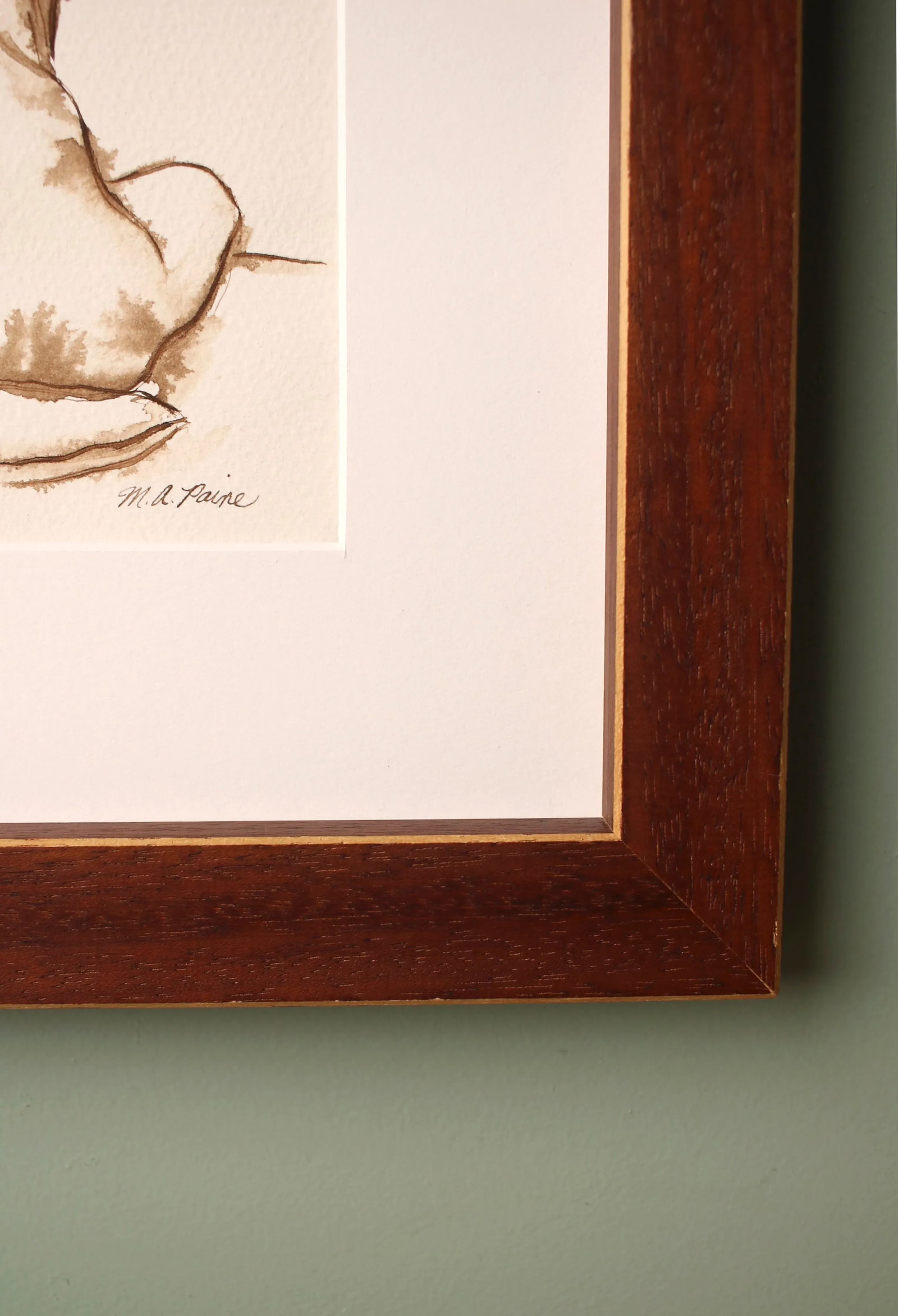 Original Nude Female Framed Figure Drawing in Brown Ink - 6