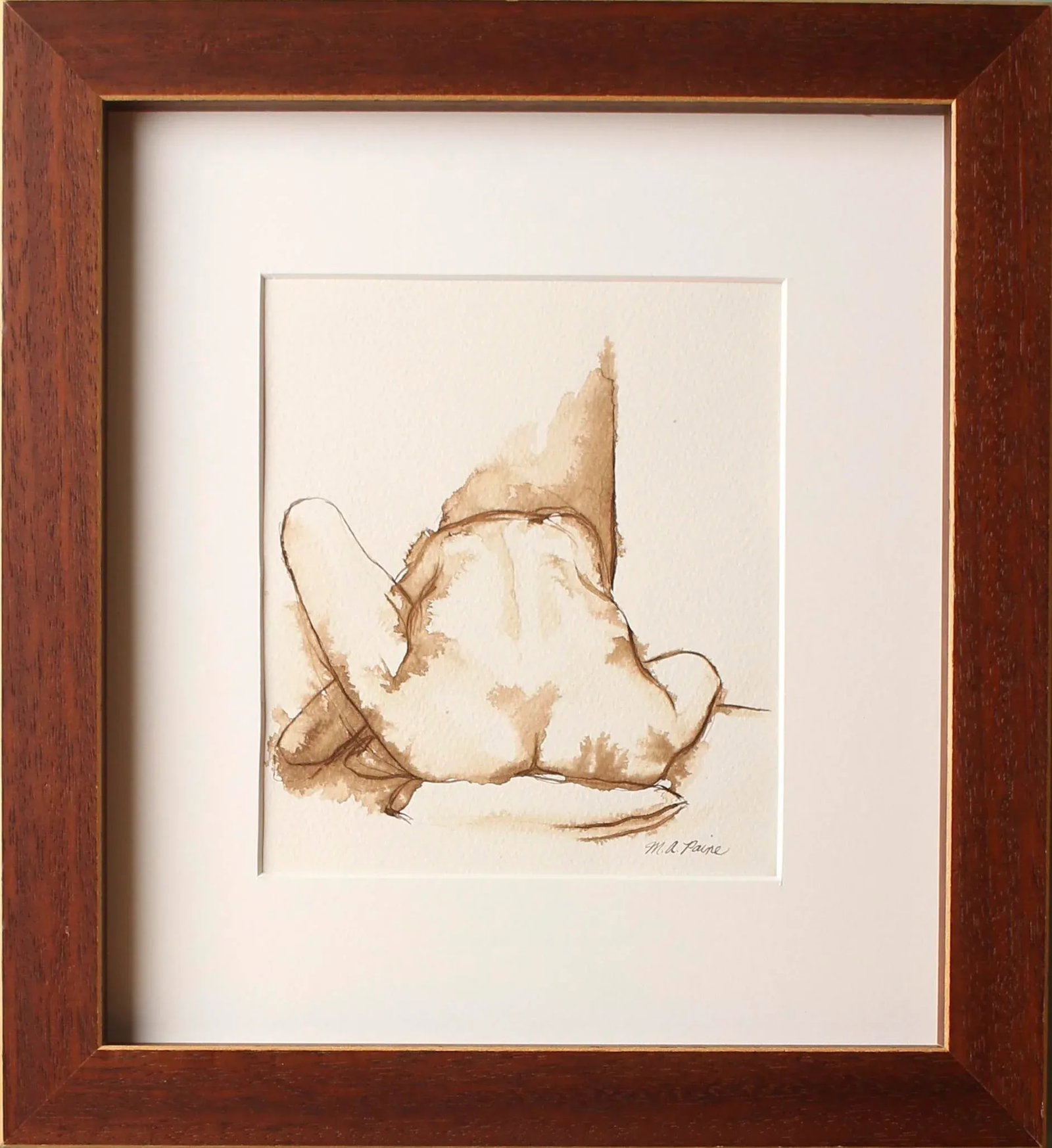 Original Nude Female Framed Figure Drawing in Brown Ink - 7