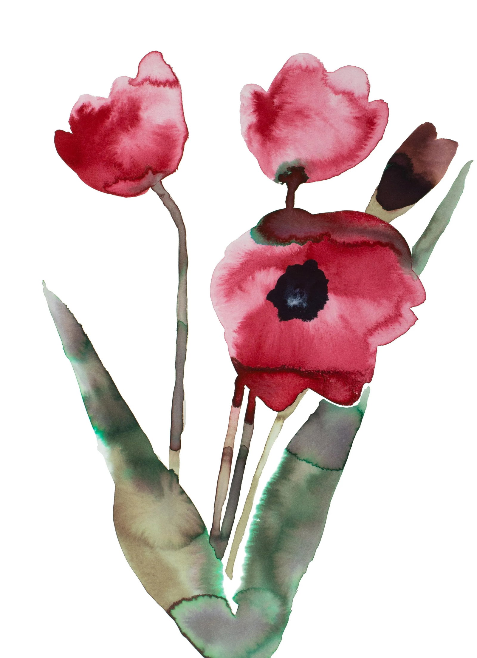 "Tulips No. 2" Contemporary Original Botanical Flower Watercolor Painting by Elizabeth Becker: Original ink painting on 140 lb cold press paper Artist: Elizabeth Becker Year: 2023 Image and Paper Size: 11" x 15" Signed on front Condition: Imperfections: No Imperfections Origin: United States