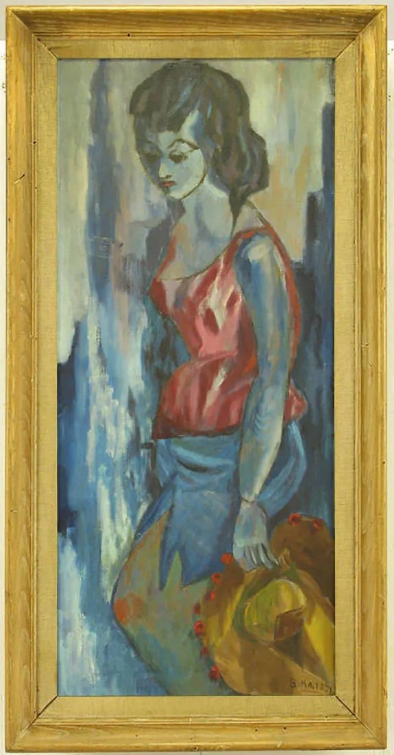 Blue Woman With Hat Oil on Canvas by B. Maltz - 2