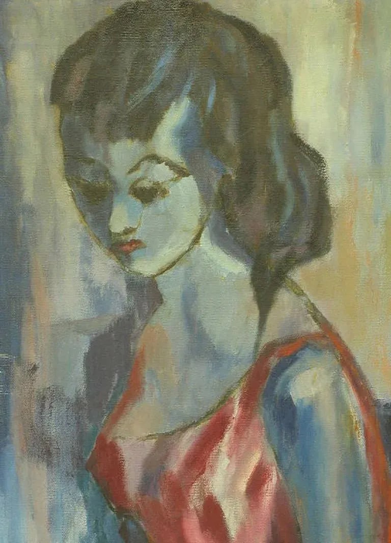 Blue Woman With Hat Oil on Canvas by B. Maltz - 3