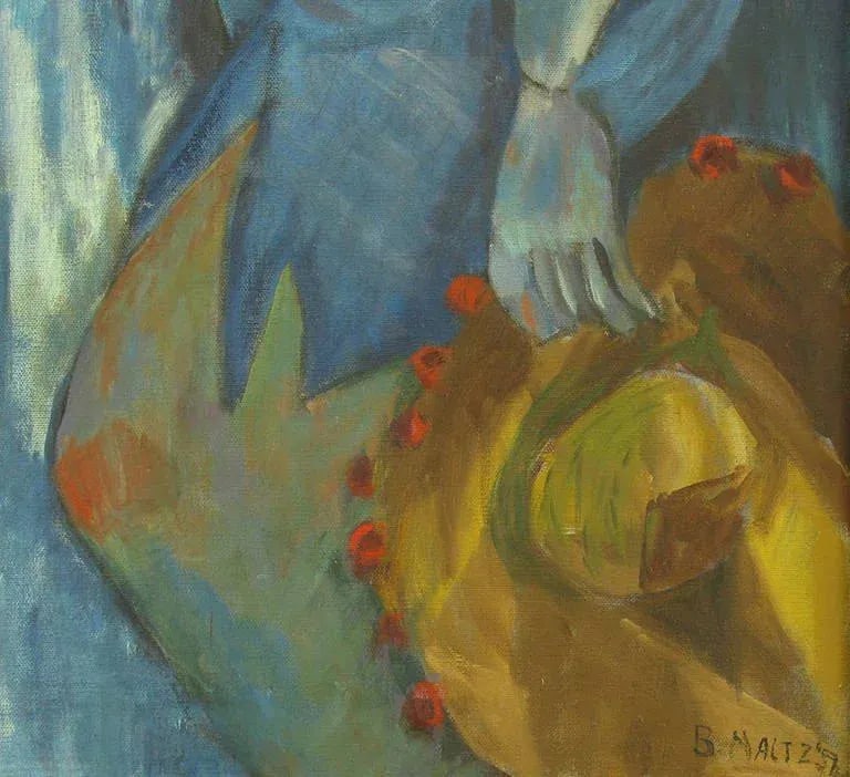 Blue Woman With Hat Oil on Canvas by B. Maltz - 4