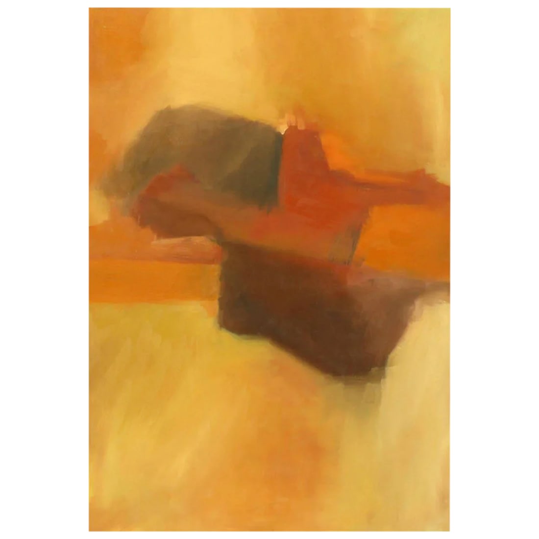 Abstract Earth Tone Acrylic on Canvas by McClatchey: Abstract acrylic on canvas signed McClatchey en verso. Large and colorful with patches of red, brown and orange on a background of ivory, ochre and beige. Framed in chrome gallery style frame. Conditi