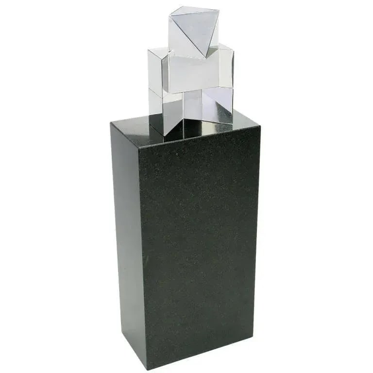 Chrome Cubist Sculpture on Black Granite Pedestal - 3
