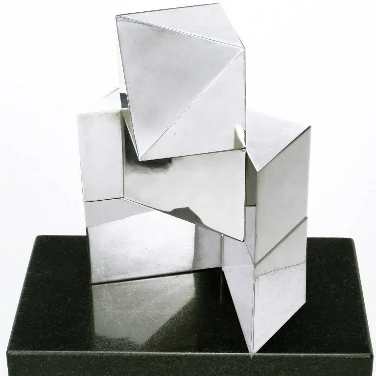 Chrome Cubist Sculpture on Black Granite Pedestal - 5