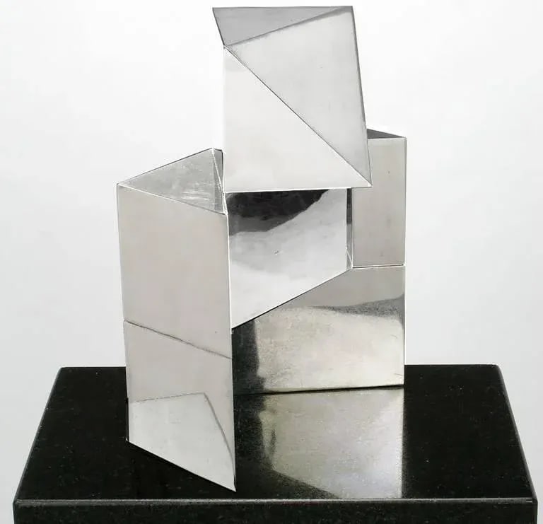 Chrome Cubist Sculpture on Black Granite Pedestal - 6