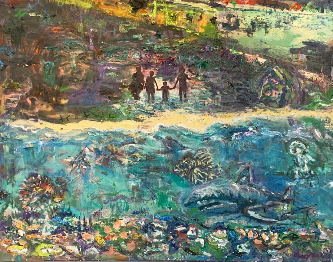 Beach Family, Abstract, Original Oil Painting, by Van Ness - 5