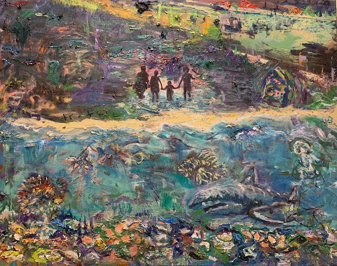 Beach Family, Abstract, Original Oil Painting, by Van Ness - 8