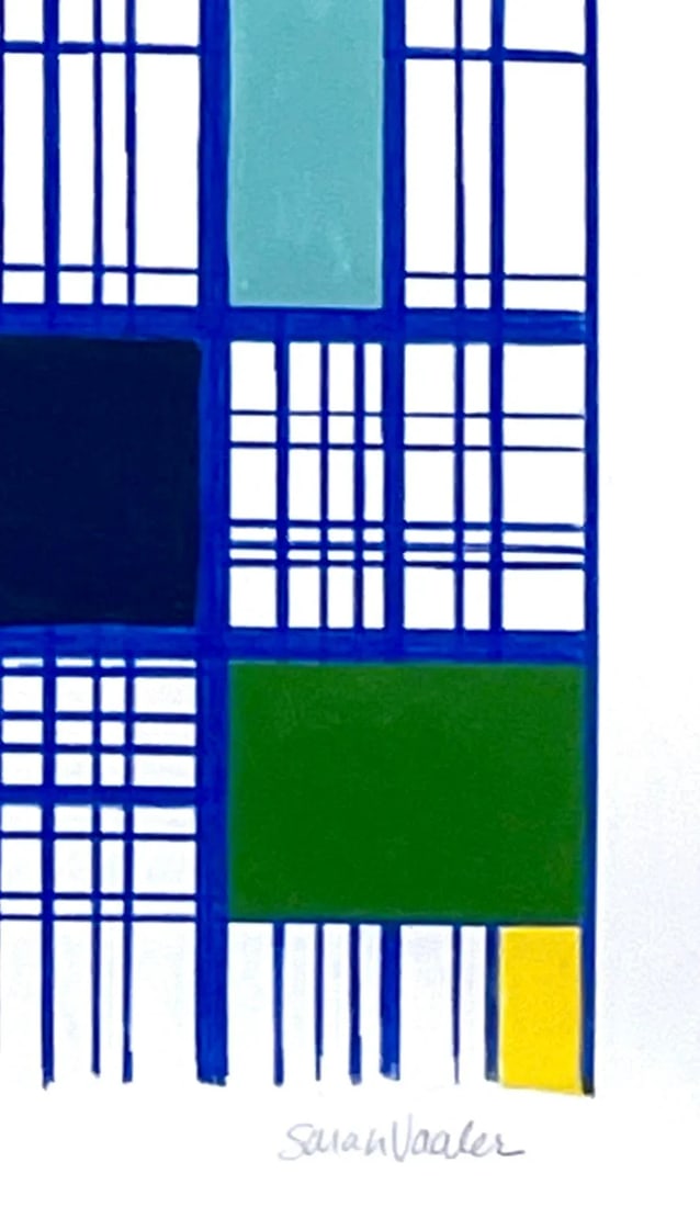 Blue Grid Painting on Paper - 2