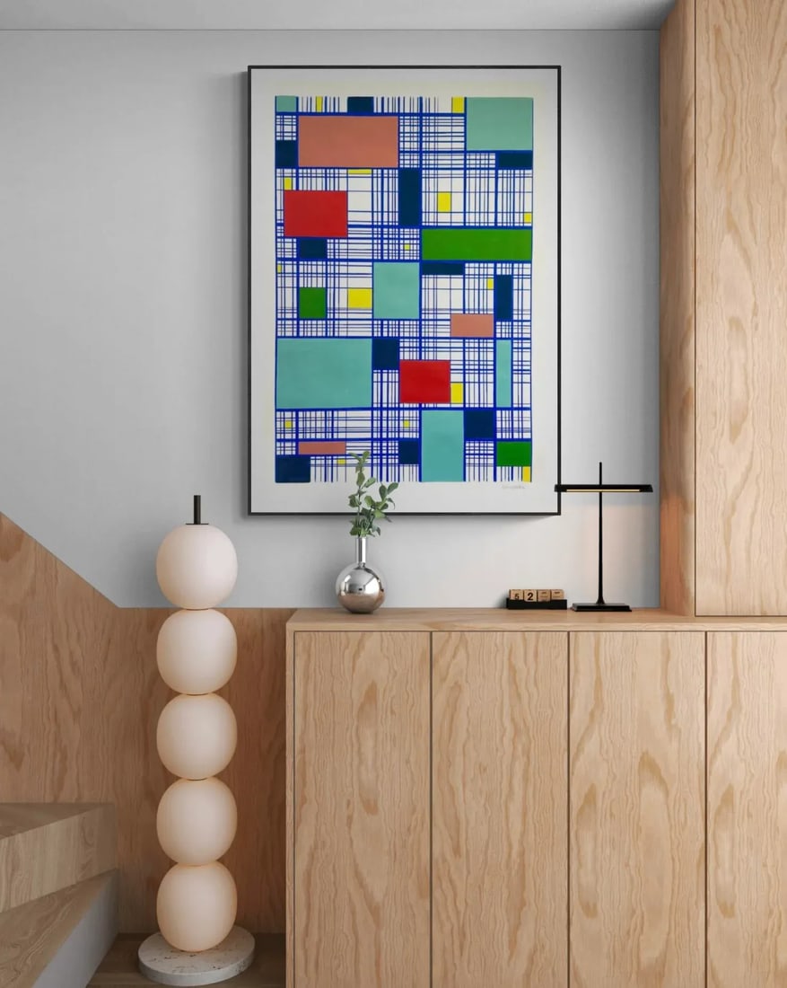 Blue Grid Painting on Paper - 3