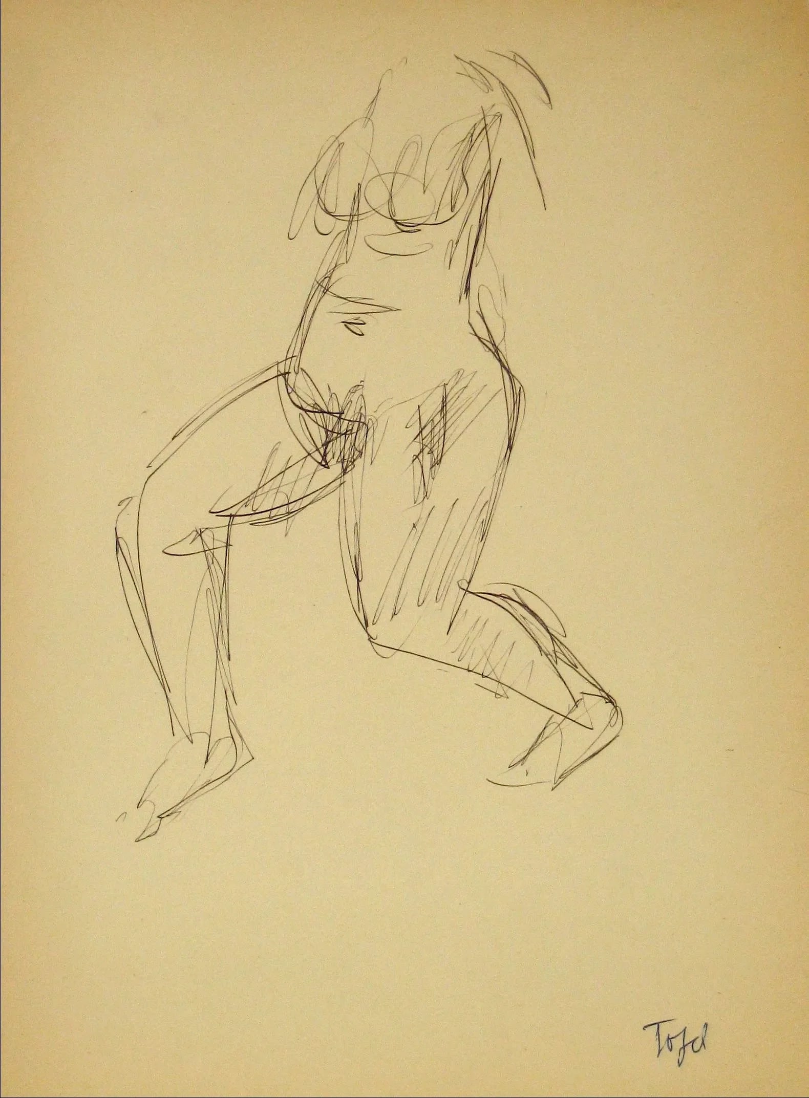 Jennings Tofel Vintage Torso Line Drawing: This vintage early to mid-century ink on paper torso drawing is by New York artist Jennings Tofel (1891-1959). Tofel was a friend of Georgia O'Keefe and Alfred Stieglitz. He received an art grant to