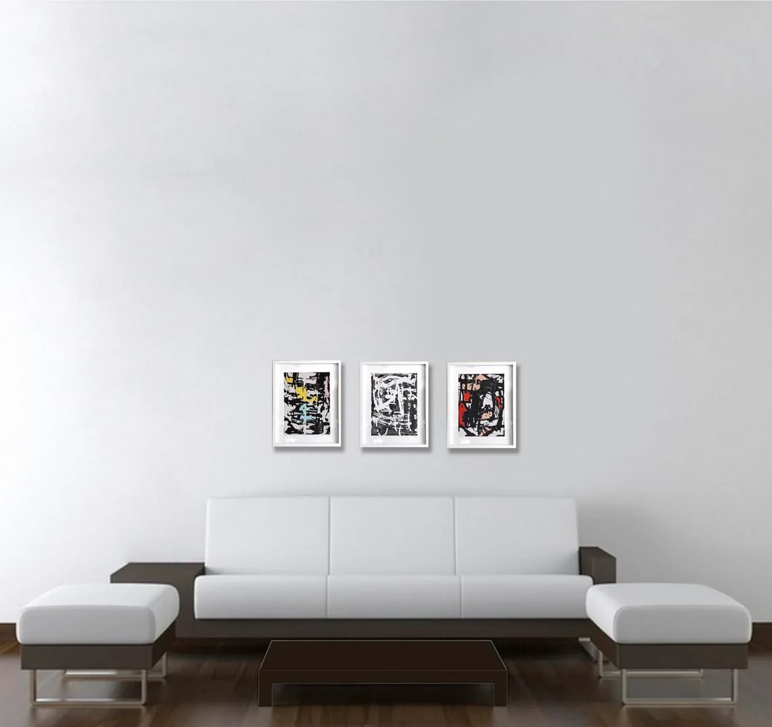 "Hanabi. 29" Framed Abstract Yellow, Pink/Gray Painting - 4