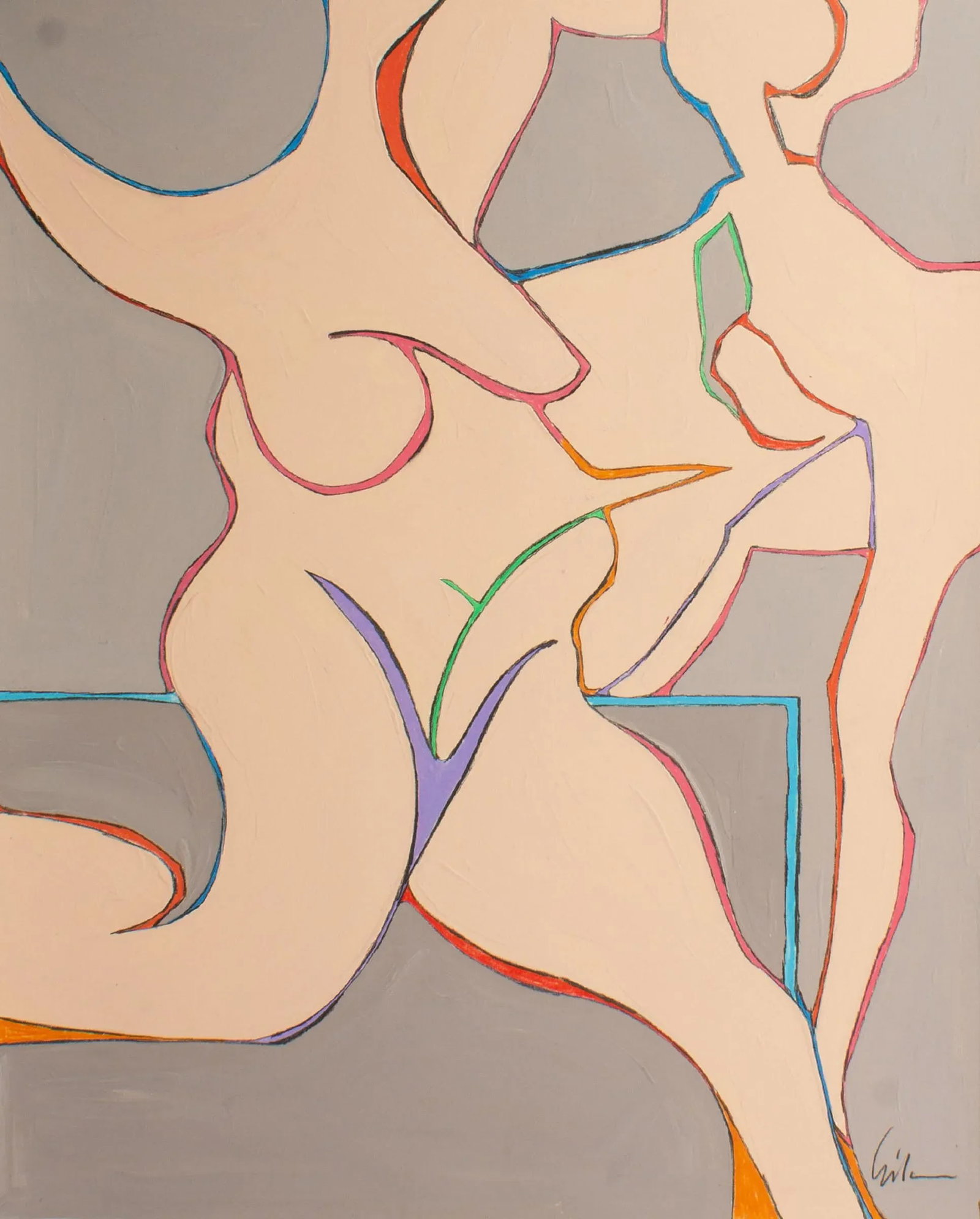 1980s "Dancing Nudes" Abstract Mixed Media Painting by Harry Hilson - 2